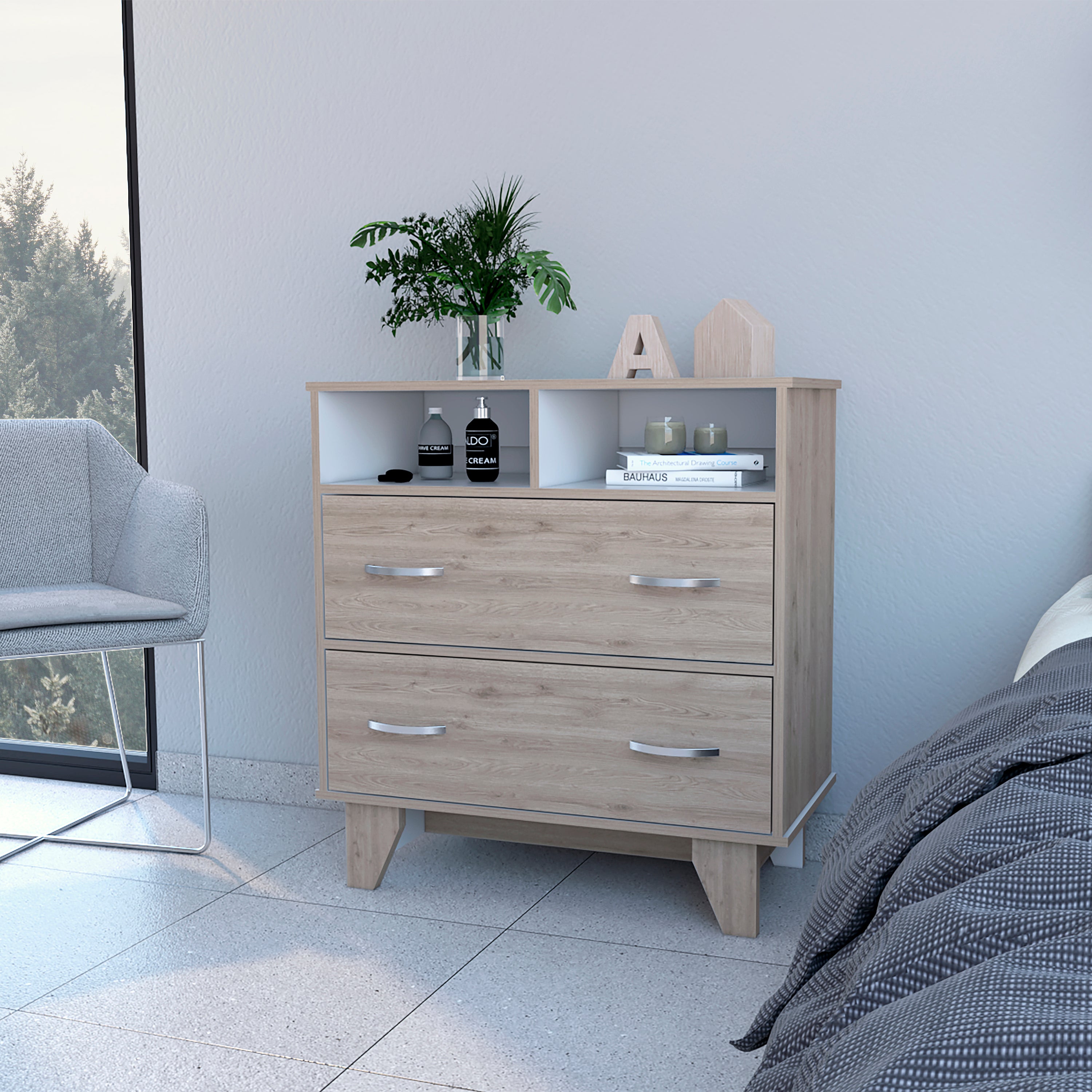 Portobelo 2-Drawer Dresser, 2 Shelves, Superior Top, Modern