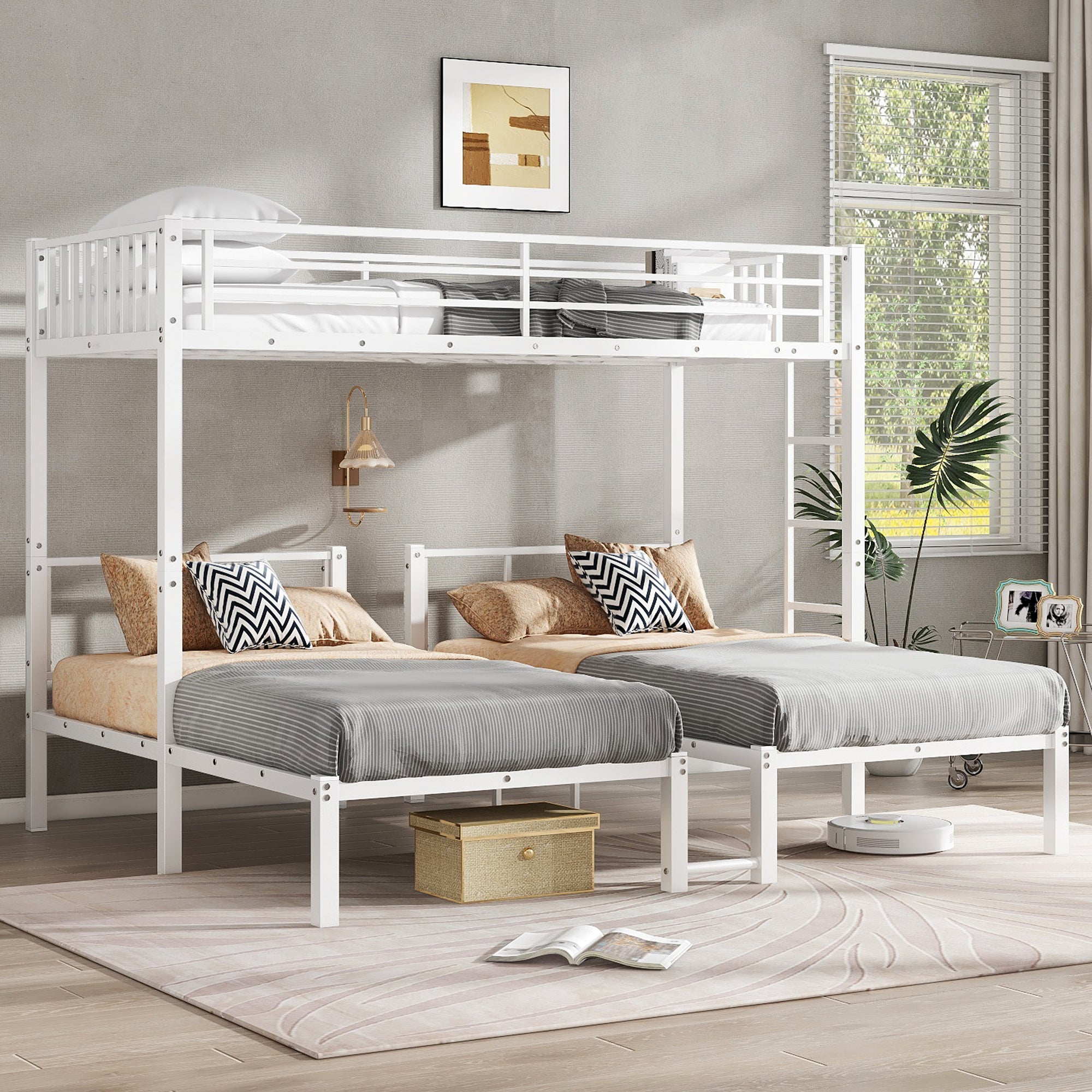White Metal Triple Bunk Bed for 3 | Twin & Twin XL