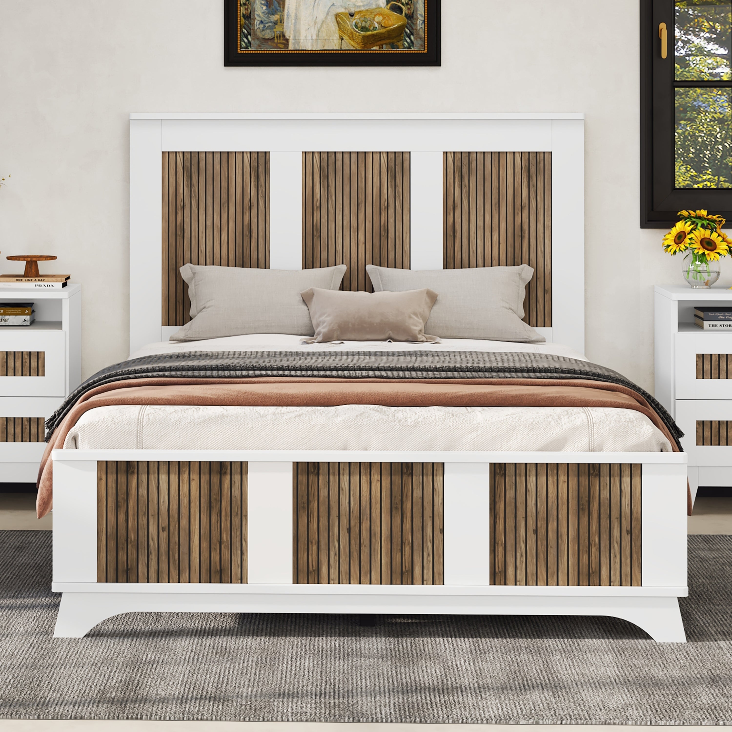 Modern Farmhouse White Wooden Full Size Platform Bed