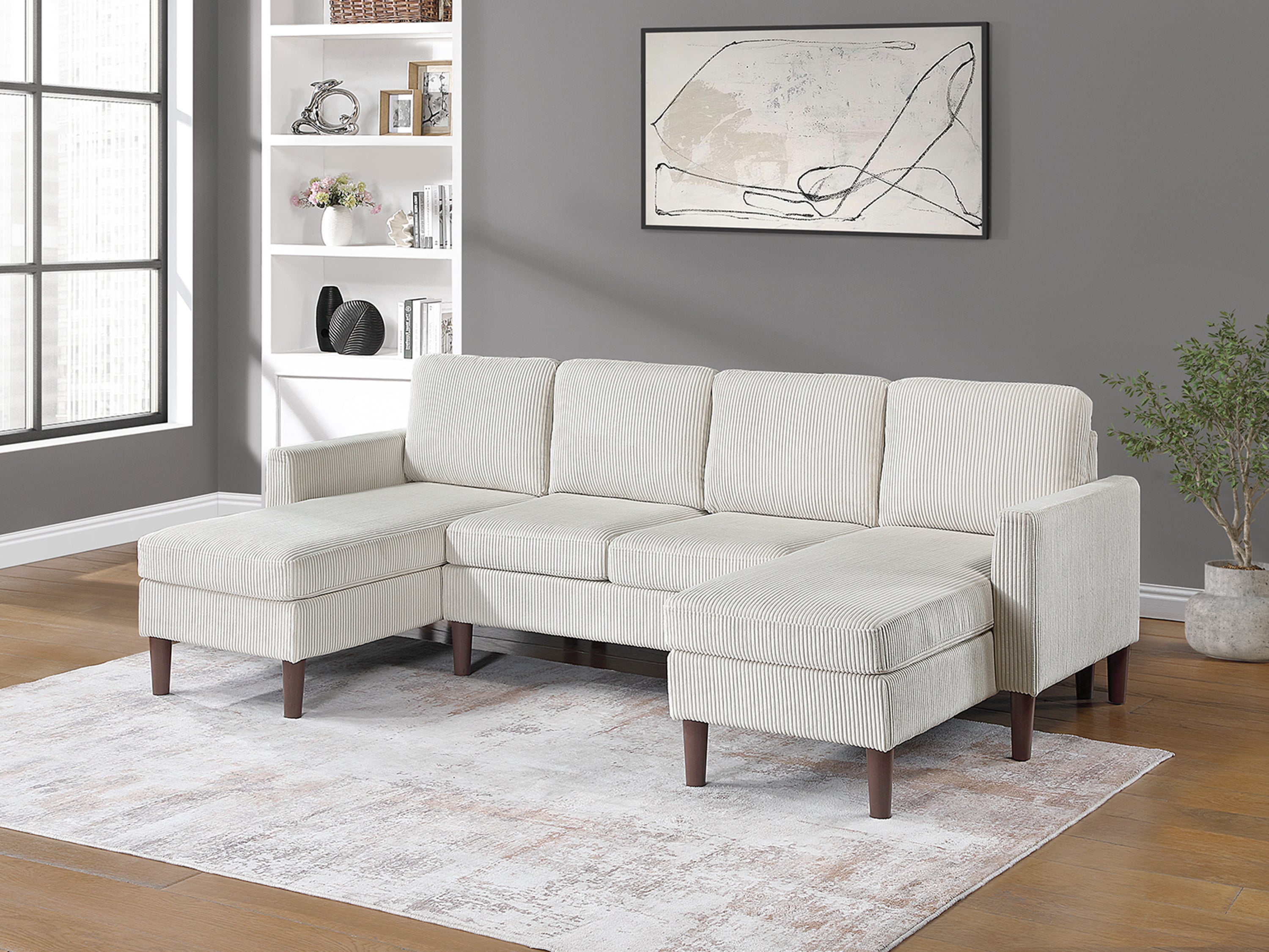 3-Piece Beige Corduroy Sectional Sofa Set | Modern Couch