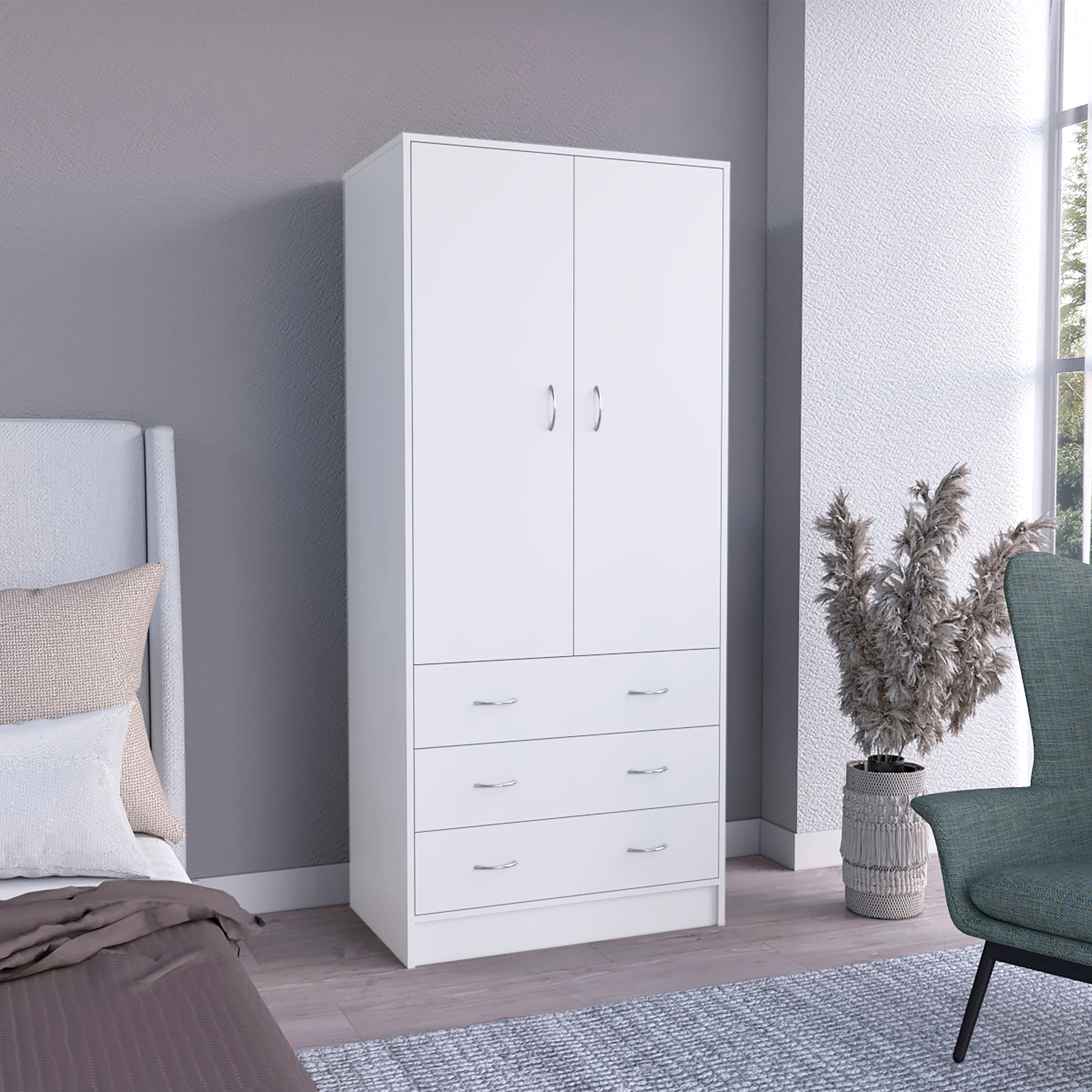Taly White Double Door Armoire Wardrobe - Storage Cabinet