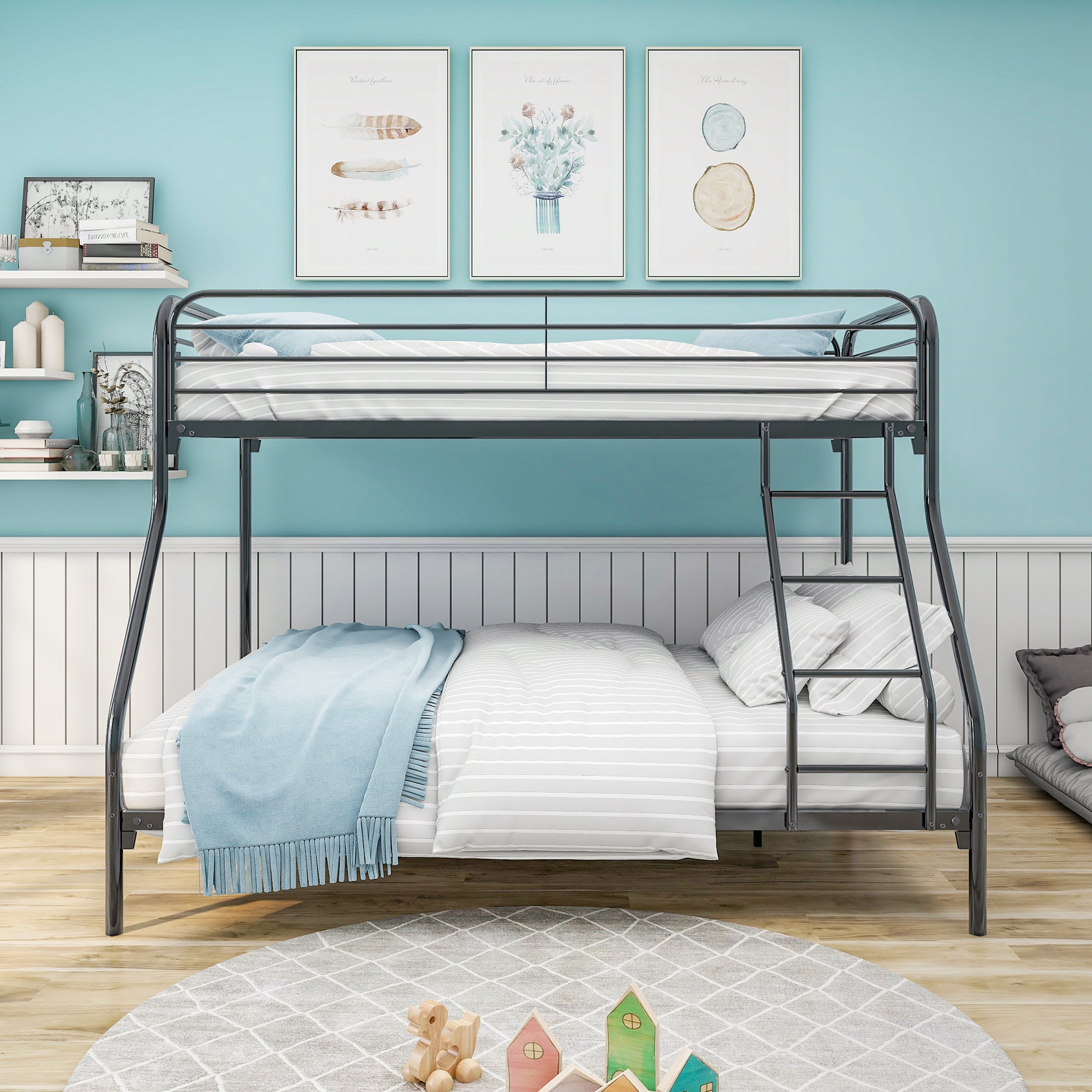 Heavy Duty Metal Bunk Bed: Twin/Full, Easy Assembly