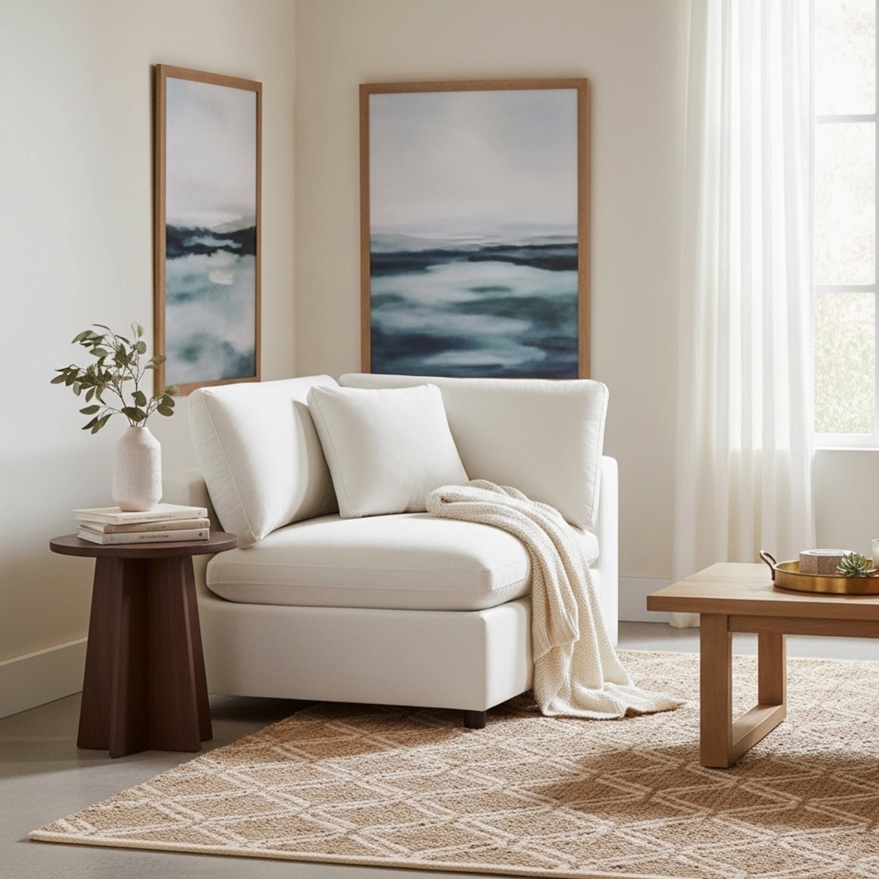 Caylie Ivory Corner Wedge Chair - Stylish & Modern