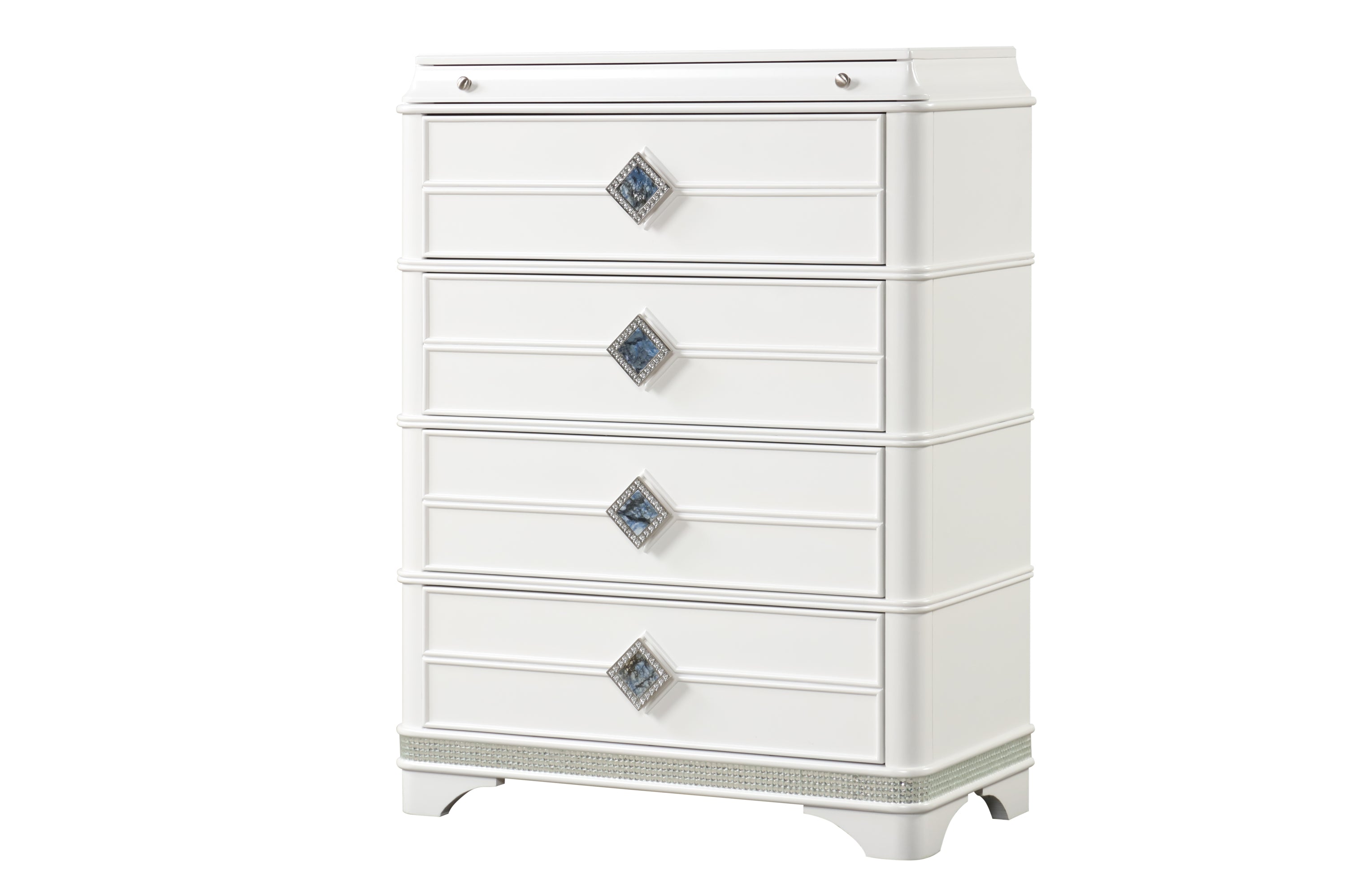 White Laguna Modern 4-Drawer Chest: Wood, Jewelry, Crystal