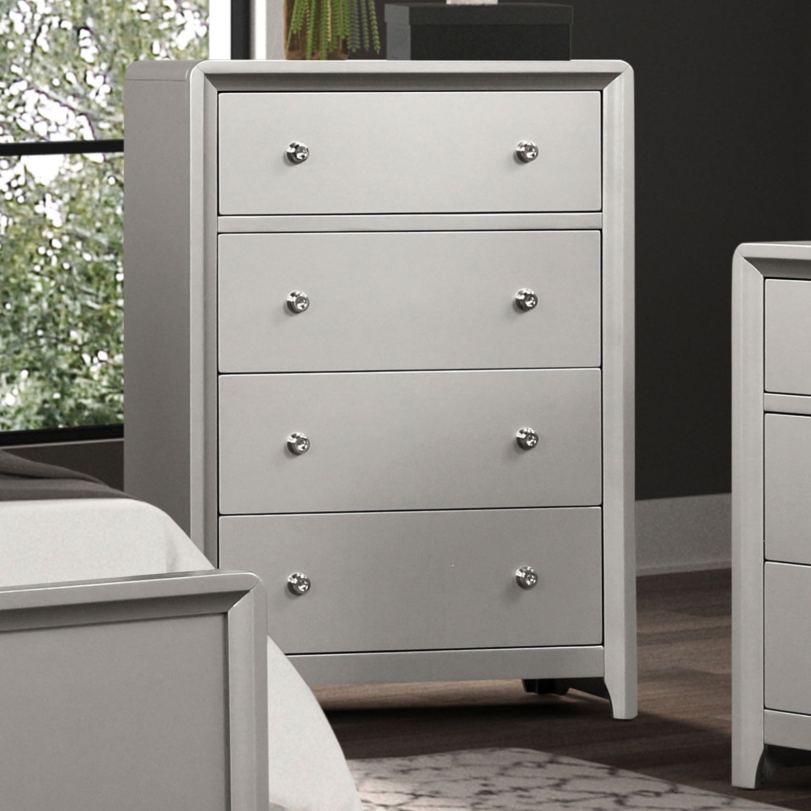 Contemporary Chest Champagne Finish Brushed Nickel Knobs Bedroom