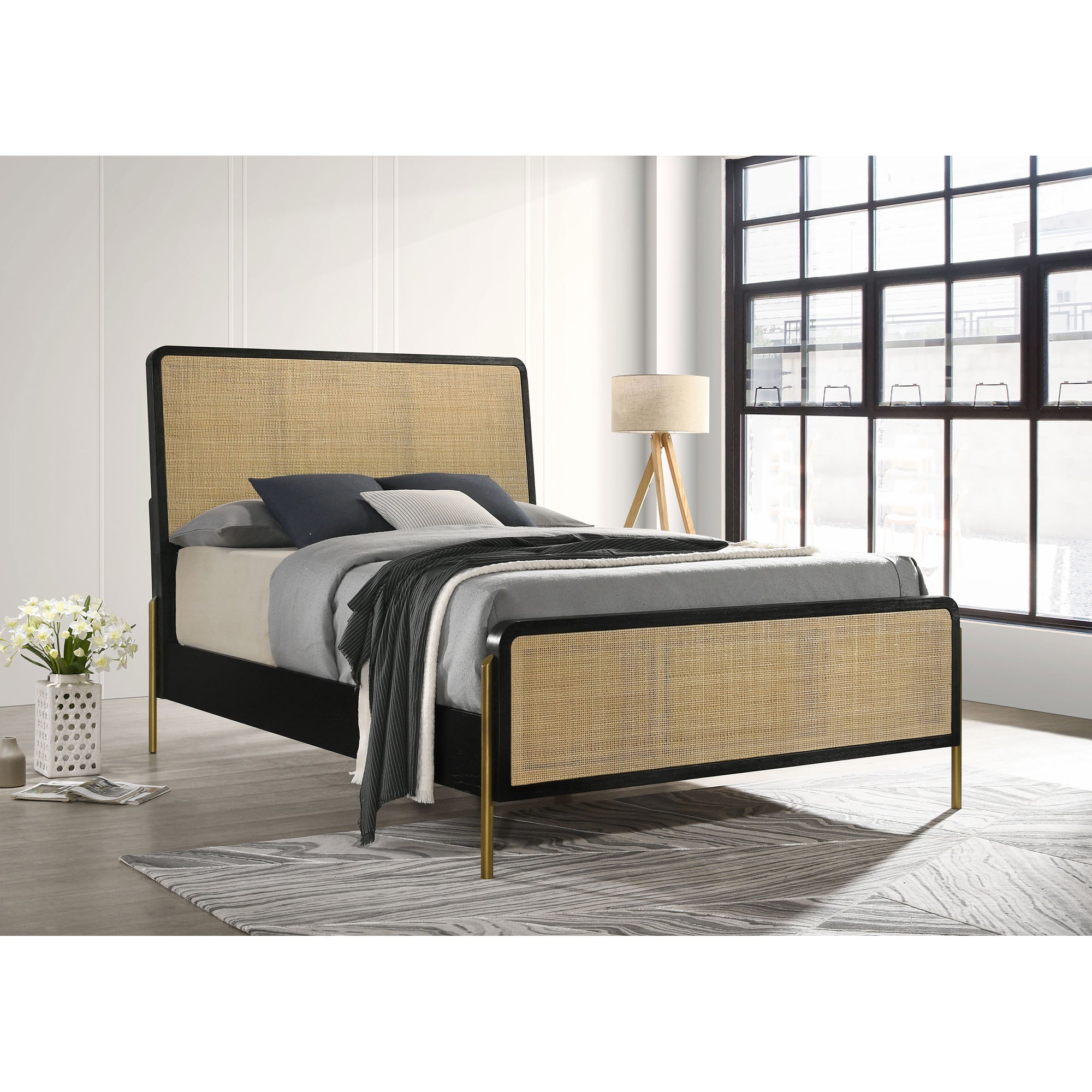 Eastern King Rattan Bed: Anser Black & Natural Woven