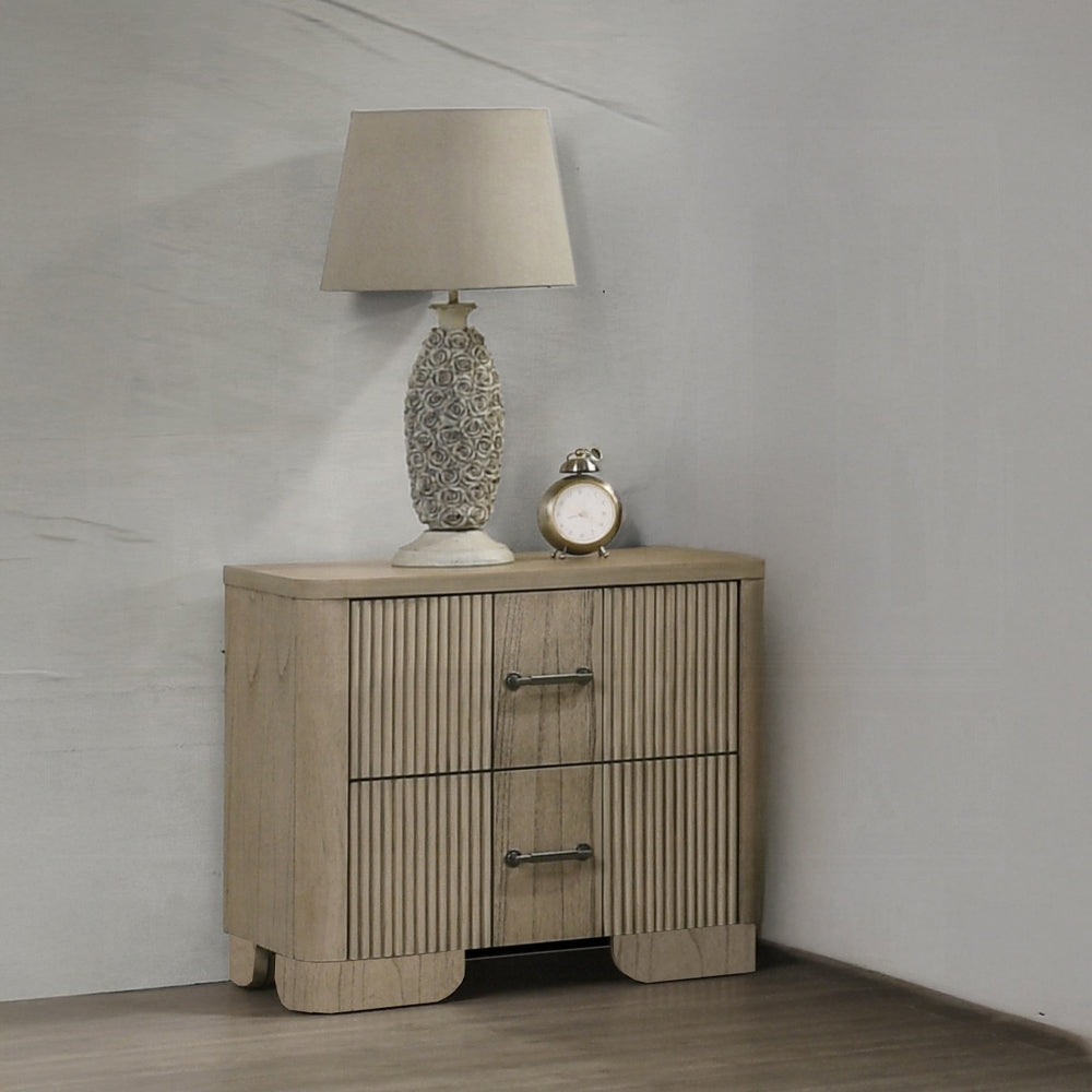 Antique Oak Transitional Nightstand: 2-Drawer Reeded Rustic Style