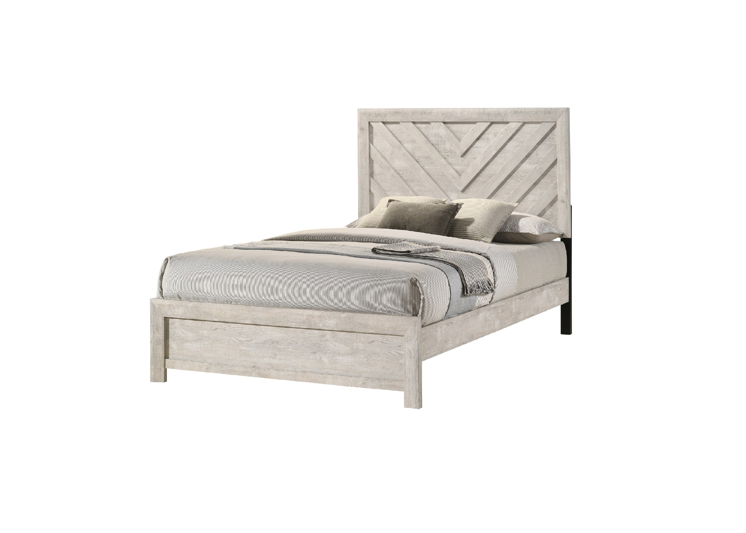 Rustic Twin Youth Bed - Beige Gray Wood Chevron Pattern
