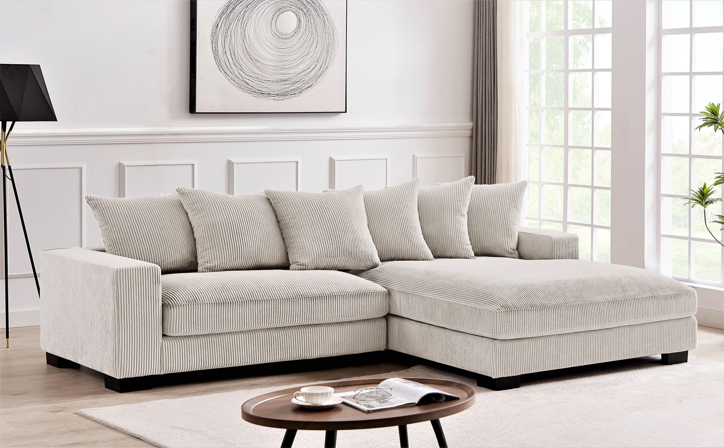 Luxe Ivory Corduroy Right-Facing L-Shape Sectional Sofa
