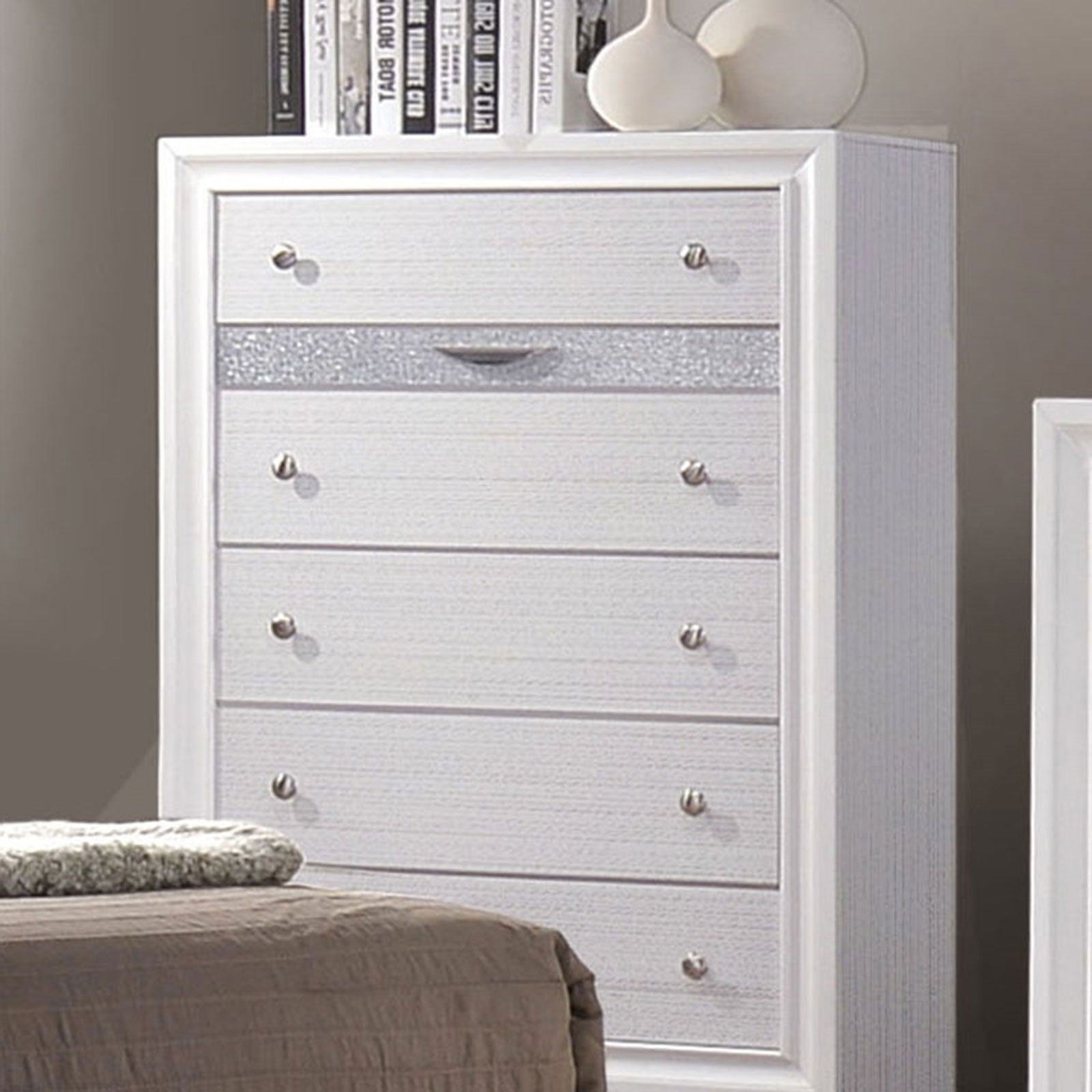 White Contemporary Chest with Hidden Jewelry Drawer