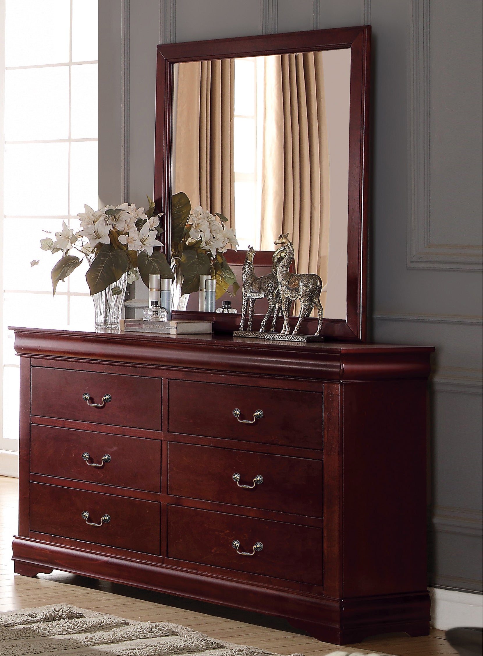Louis Philippe Cherry Finish Dresser | Elegant Wood Furniture
