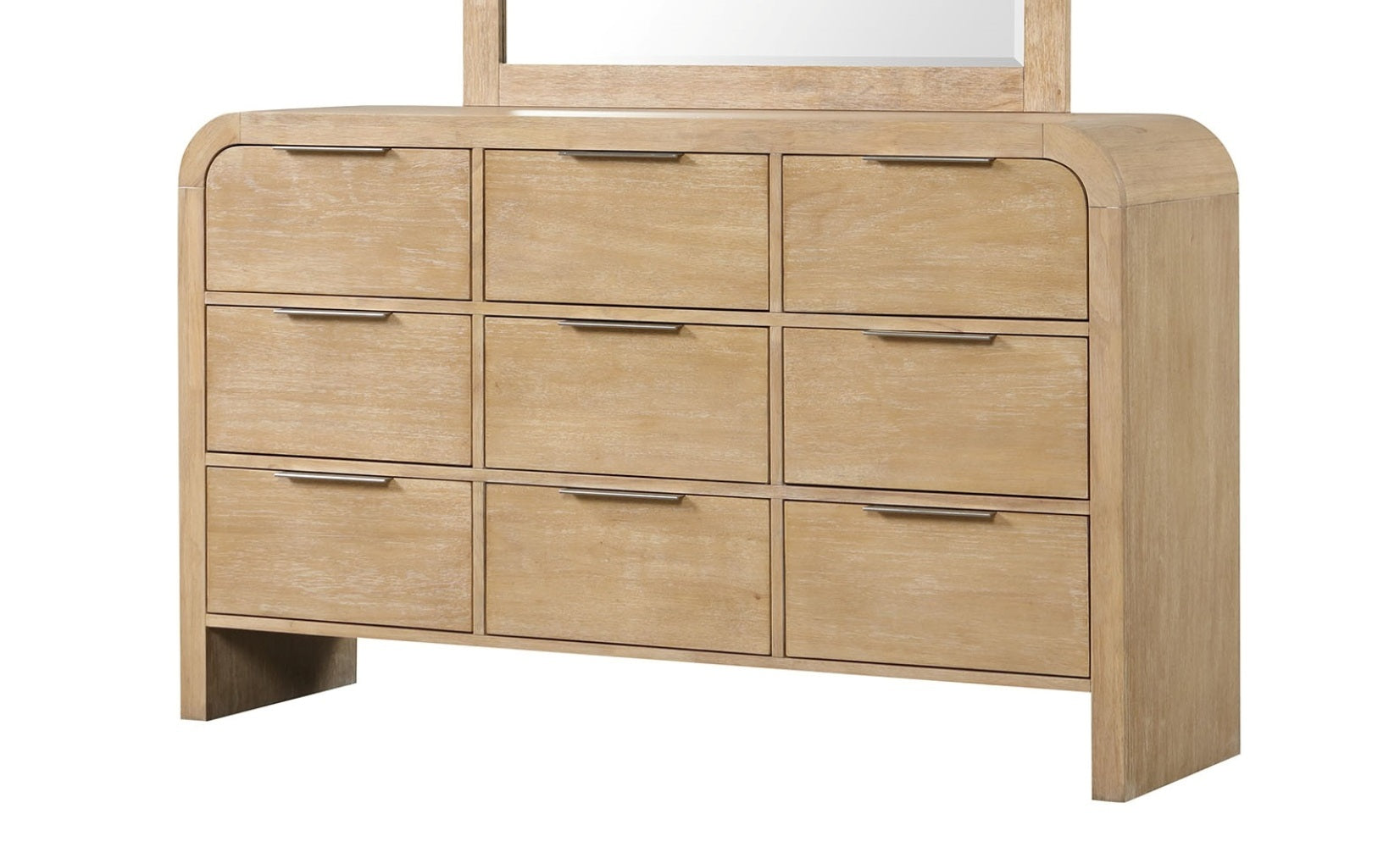 Solid Rubberwood 9-Drawer Dresser - Contemporary Natural Finish