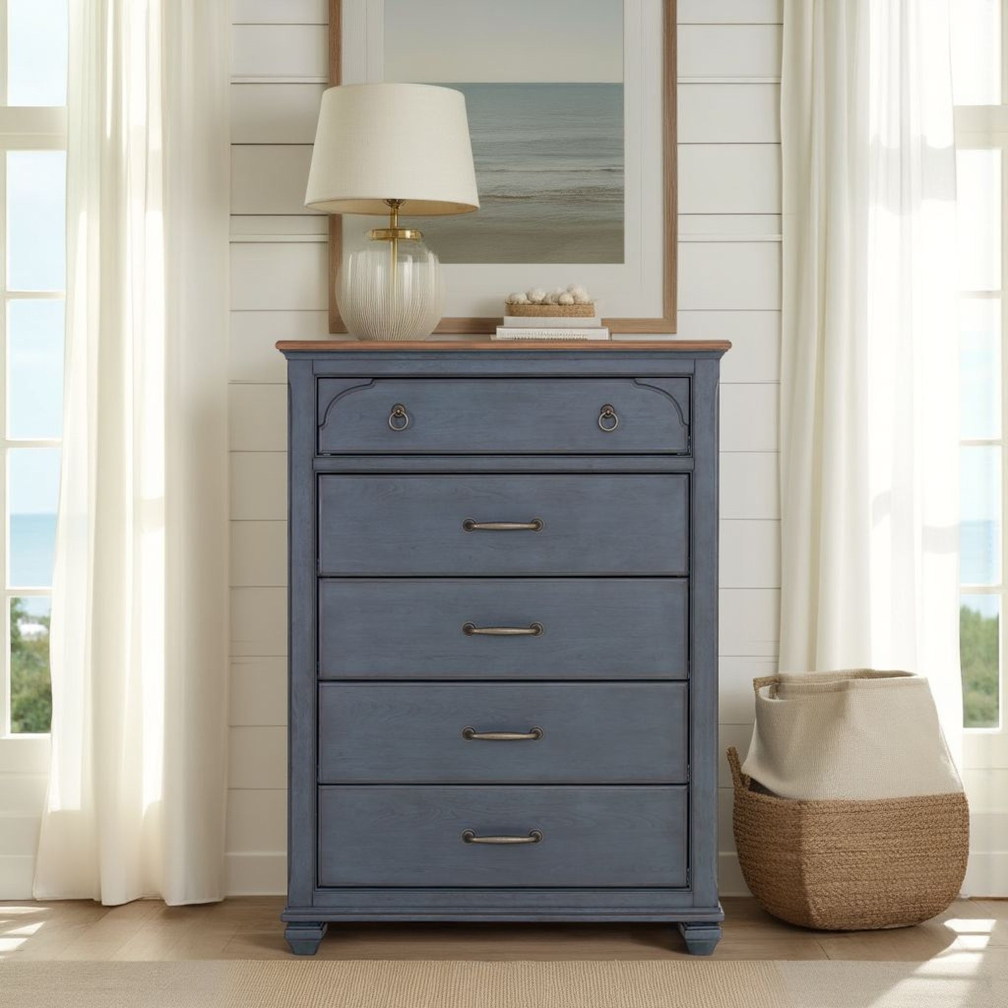 5-Drawer Corduroy Blue Chest - No Assembly Required