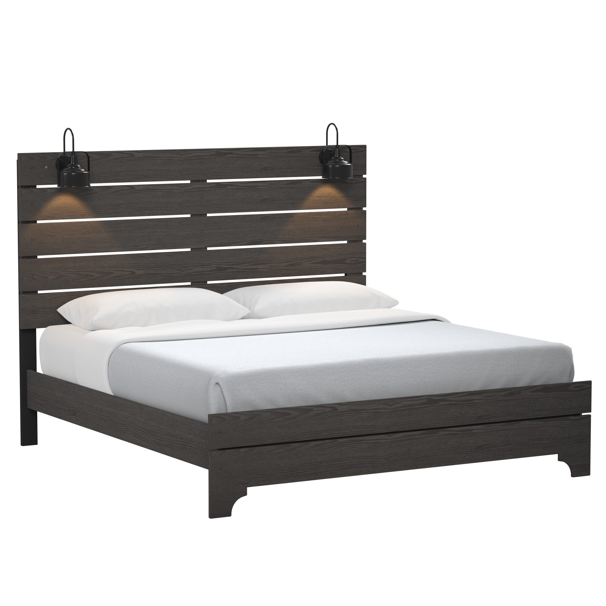 Elegant Brown Queen Bed Frame with Integrated LED Lights