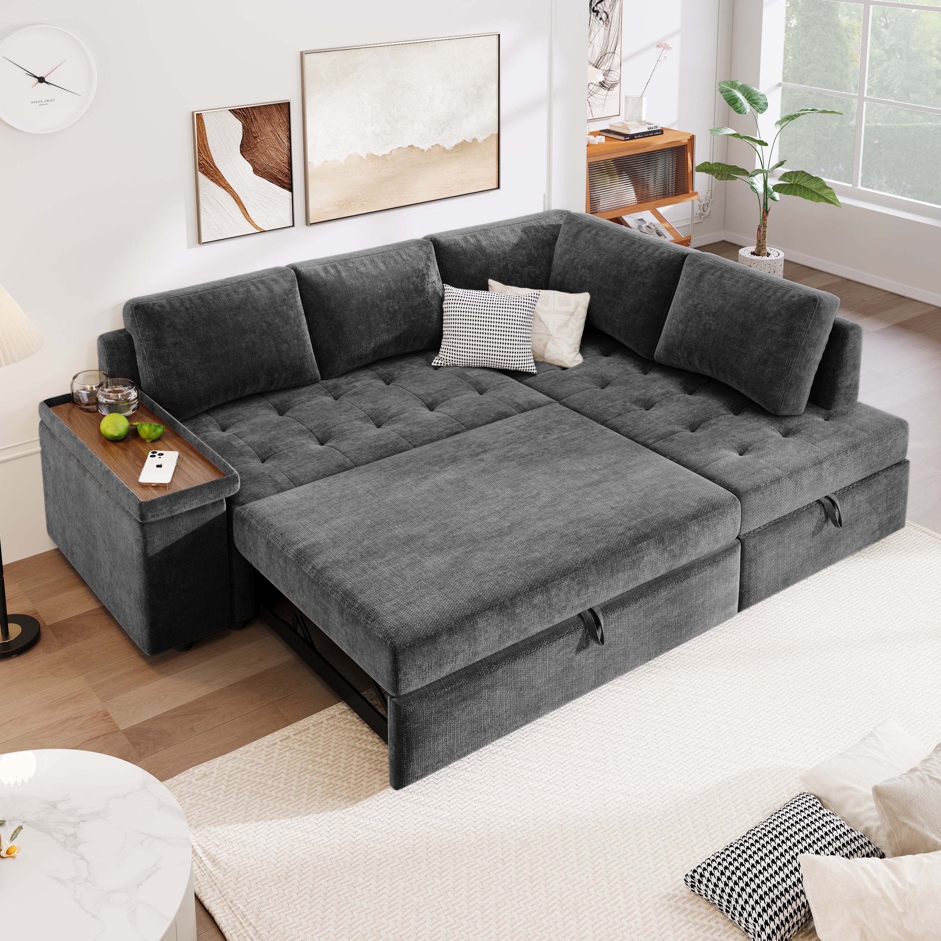 Mirod L-Shaped Sleeper Sofa w/ Pull Out Bed & Storage