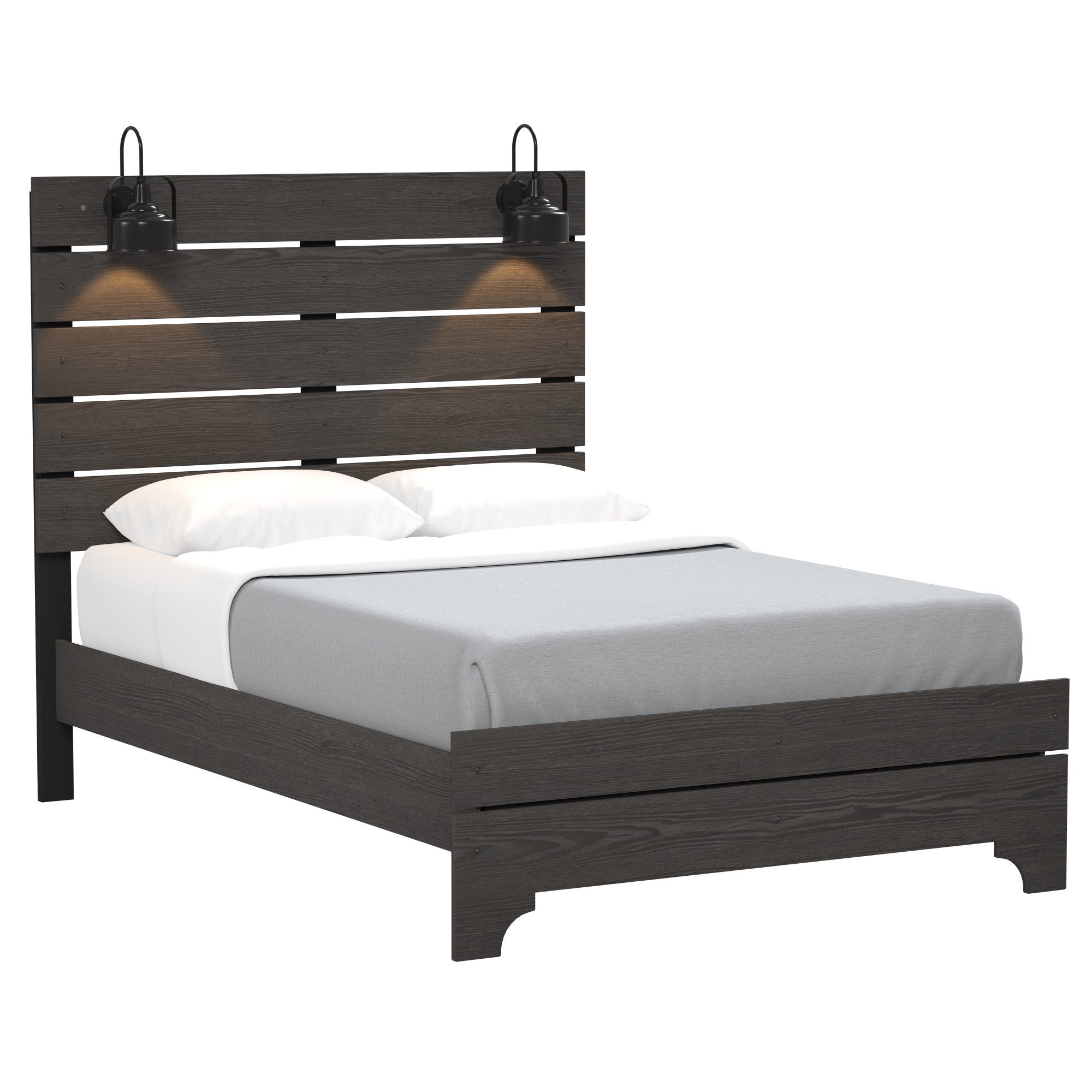 Brown Full Size Bed Frame with LED Lights – Modern Bedroom Furniture