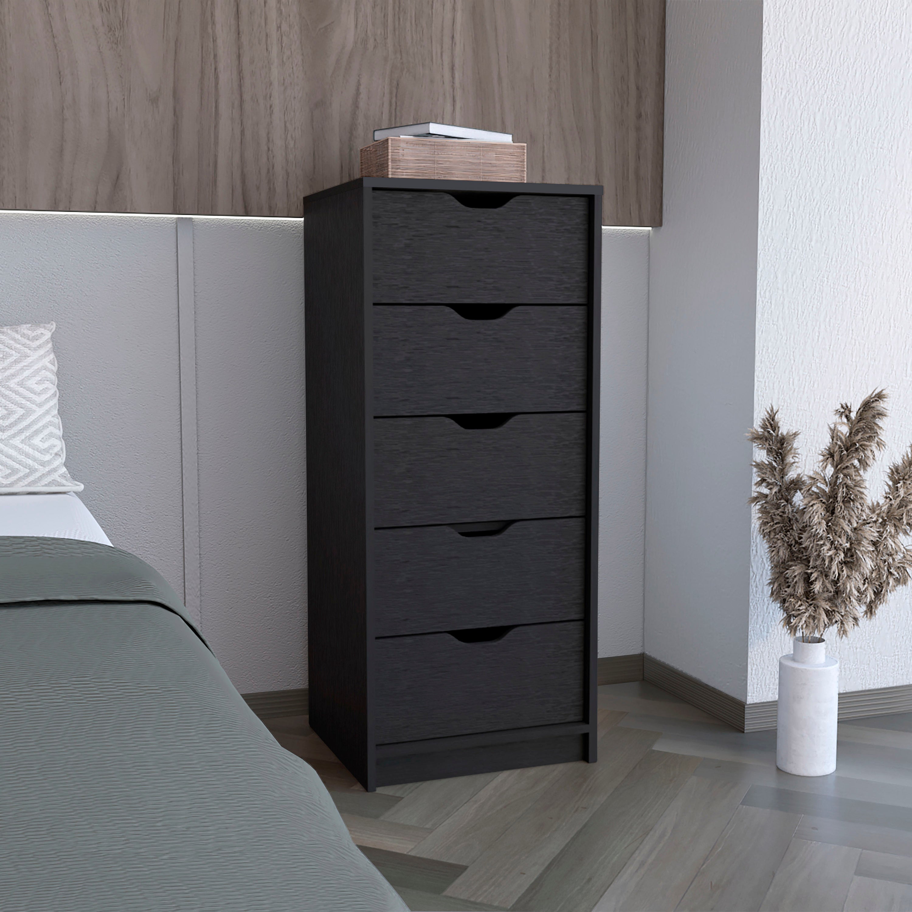 Basilea 5-Drawer Tall Dresser - Black Pull Out System