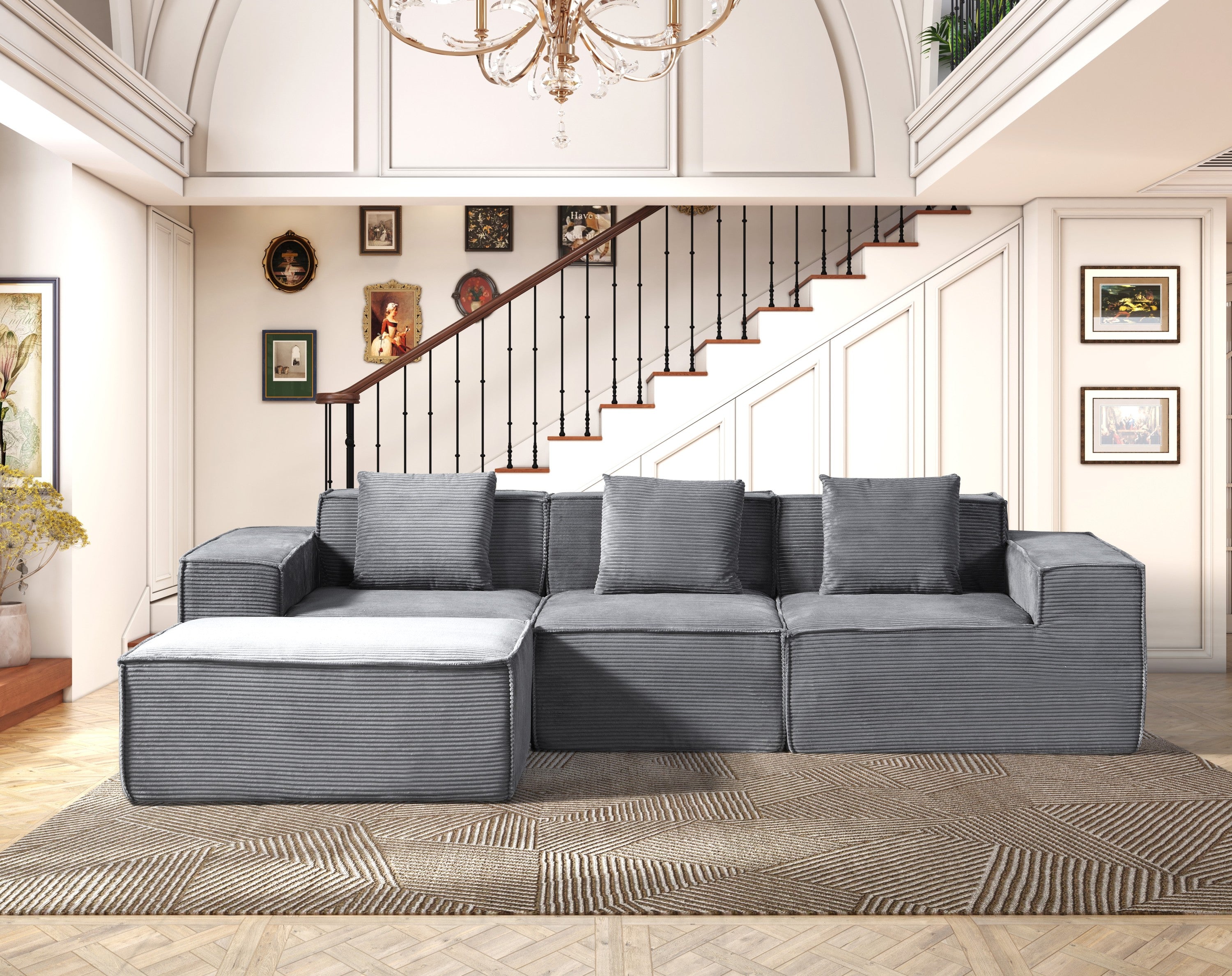 CozyForm Corduroy Sectional Sofa: Convertible, Sleeper, Ottoman