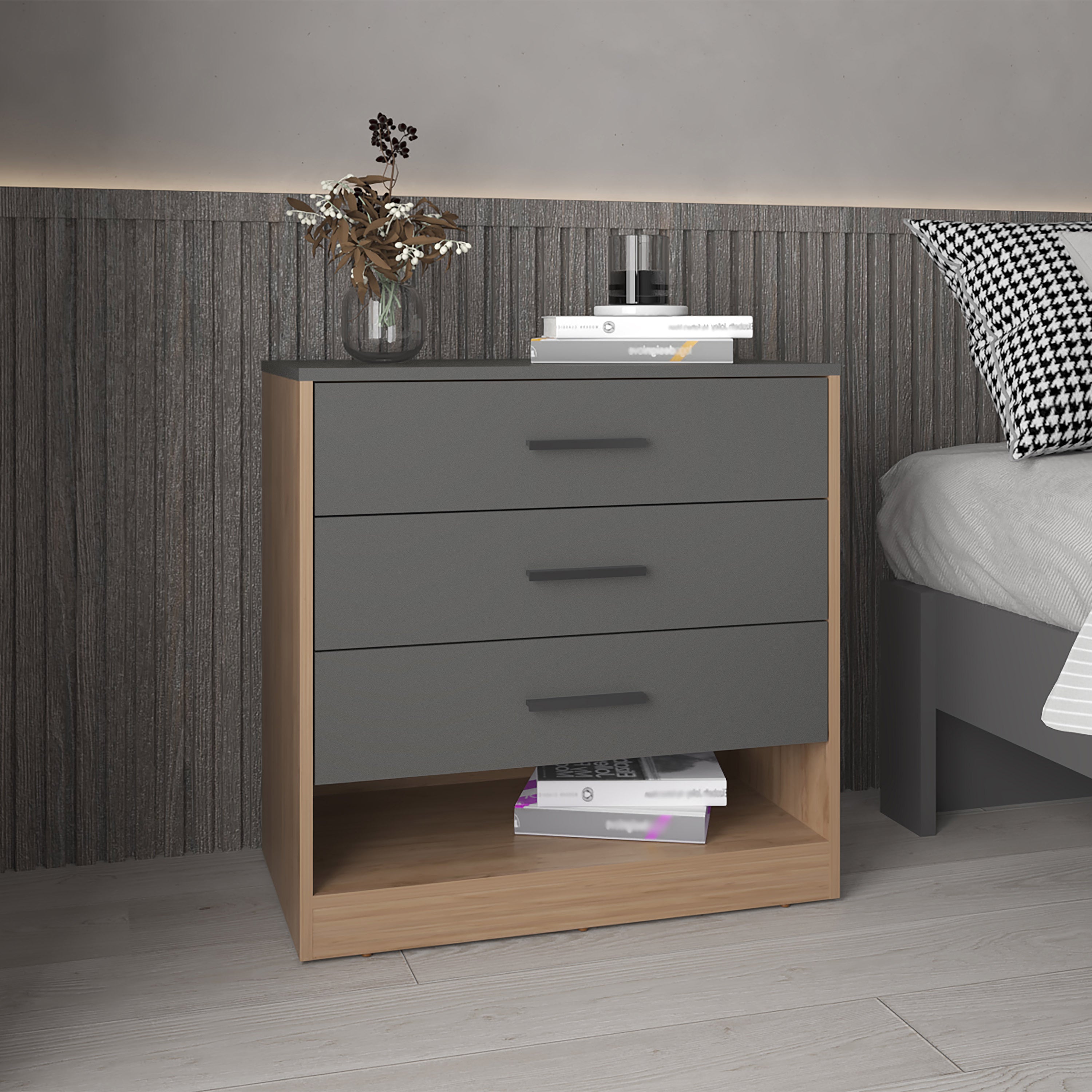 Alder 27" 3-Drawer Dresser & Open Shelf - Gray/Oak