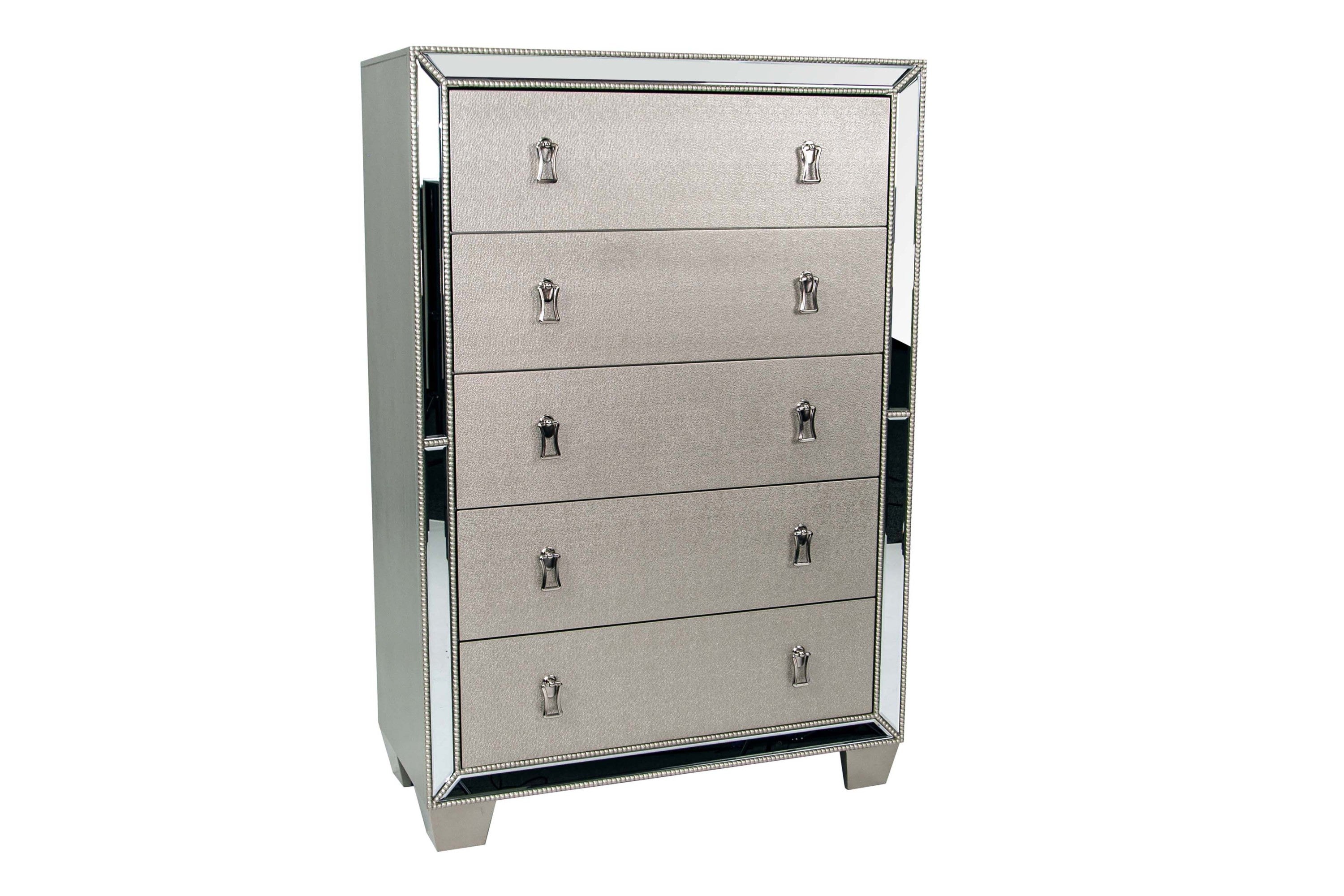 Traditional Silver 5-Drawer Chest Bedroom Storage