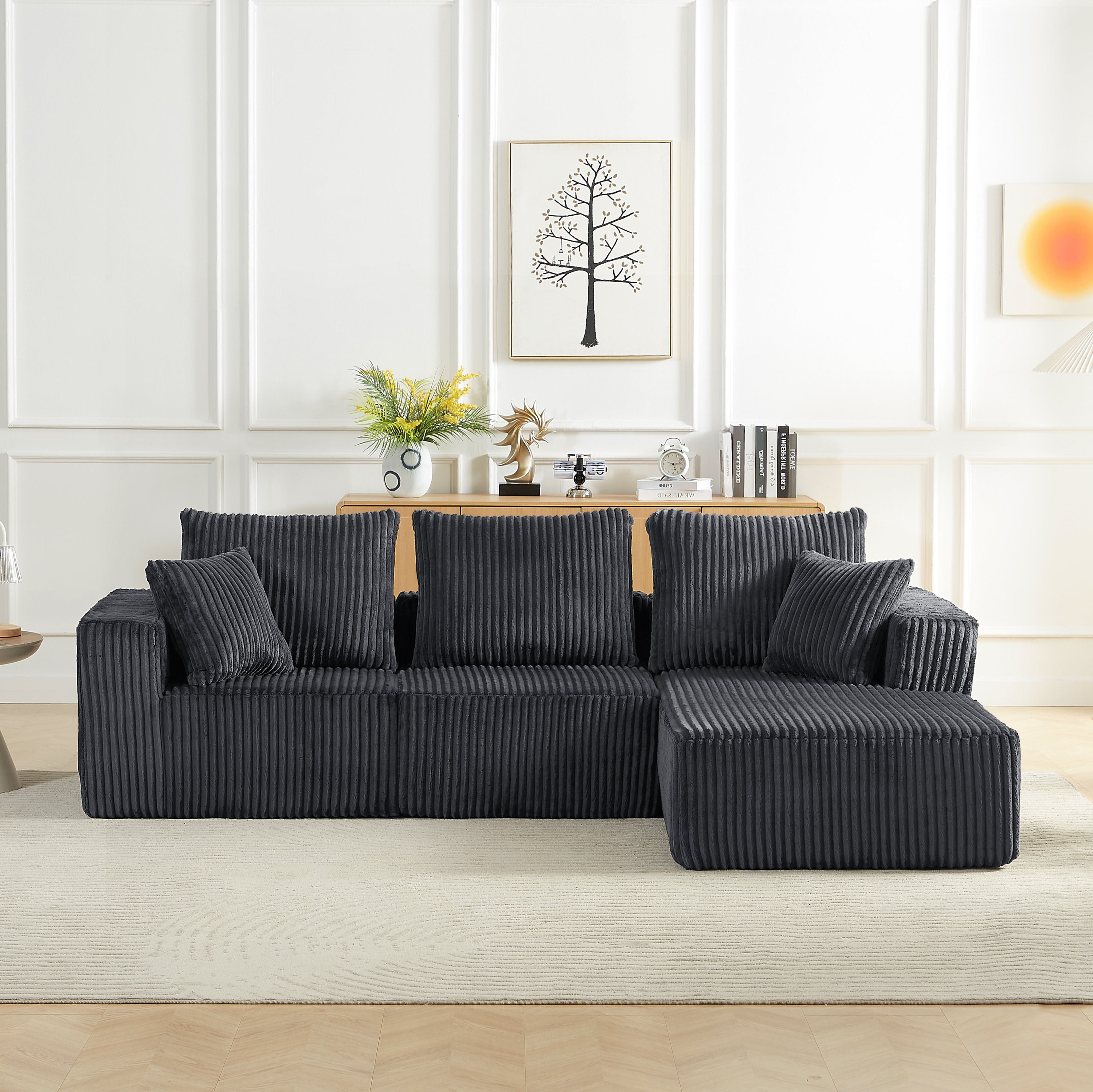 Modular Sectional Cloud Sofa: Modern Corduroy Deep Seat 4-Seater