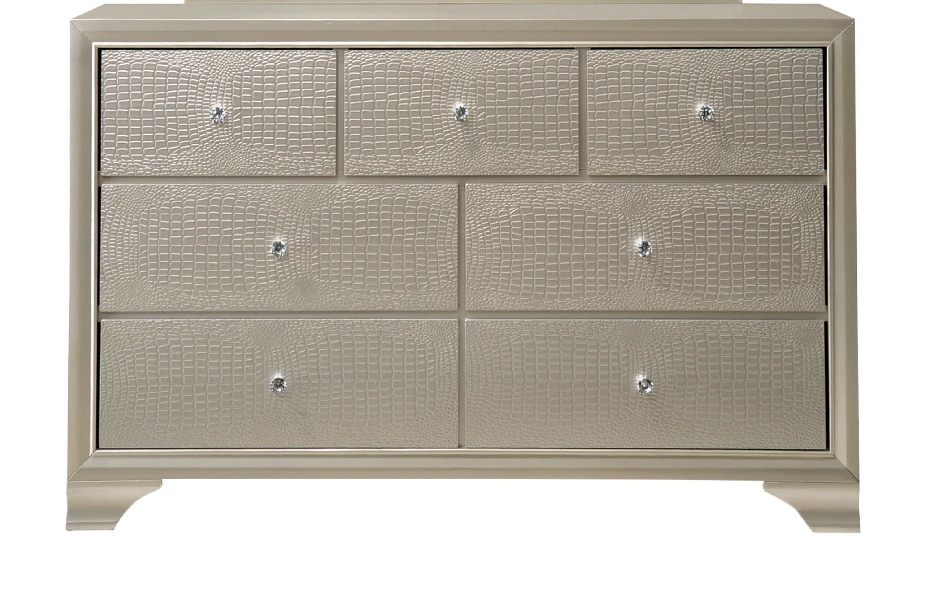 Modern Glam Champagne 7-Drawer Dresser w/Crocodile Pattern