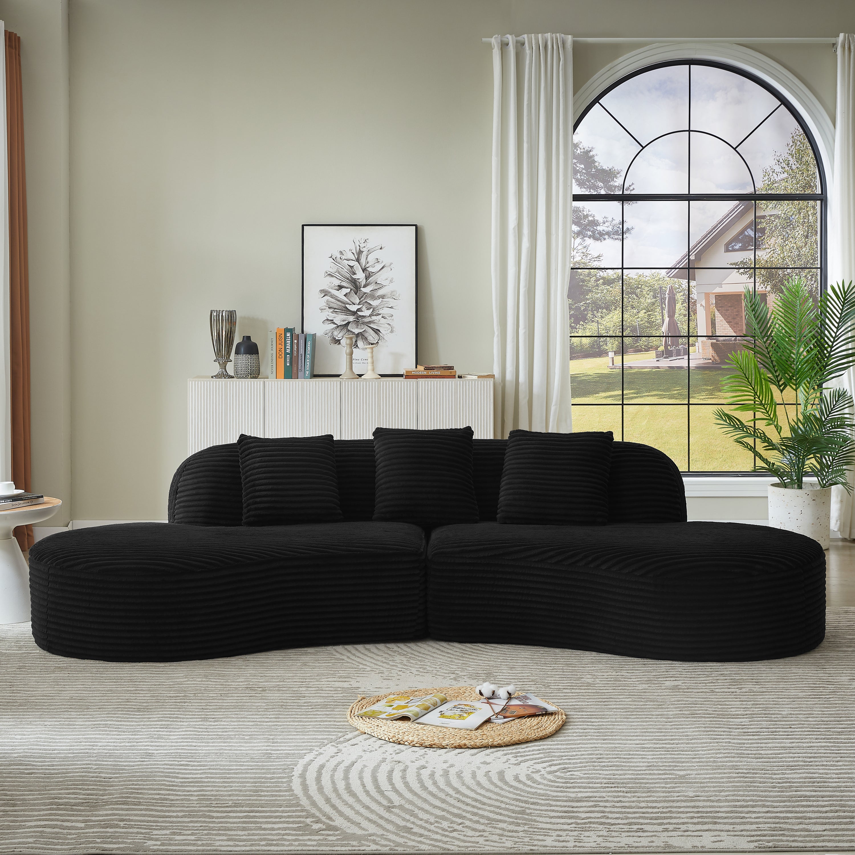 Contemporary Corduroy Curved Sectional Sofa - No Assembly