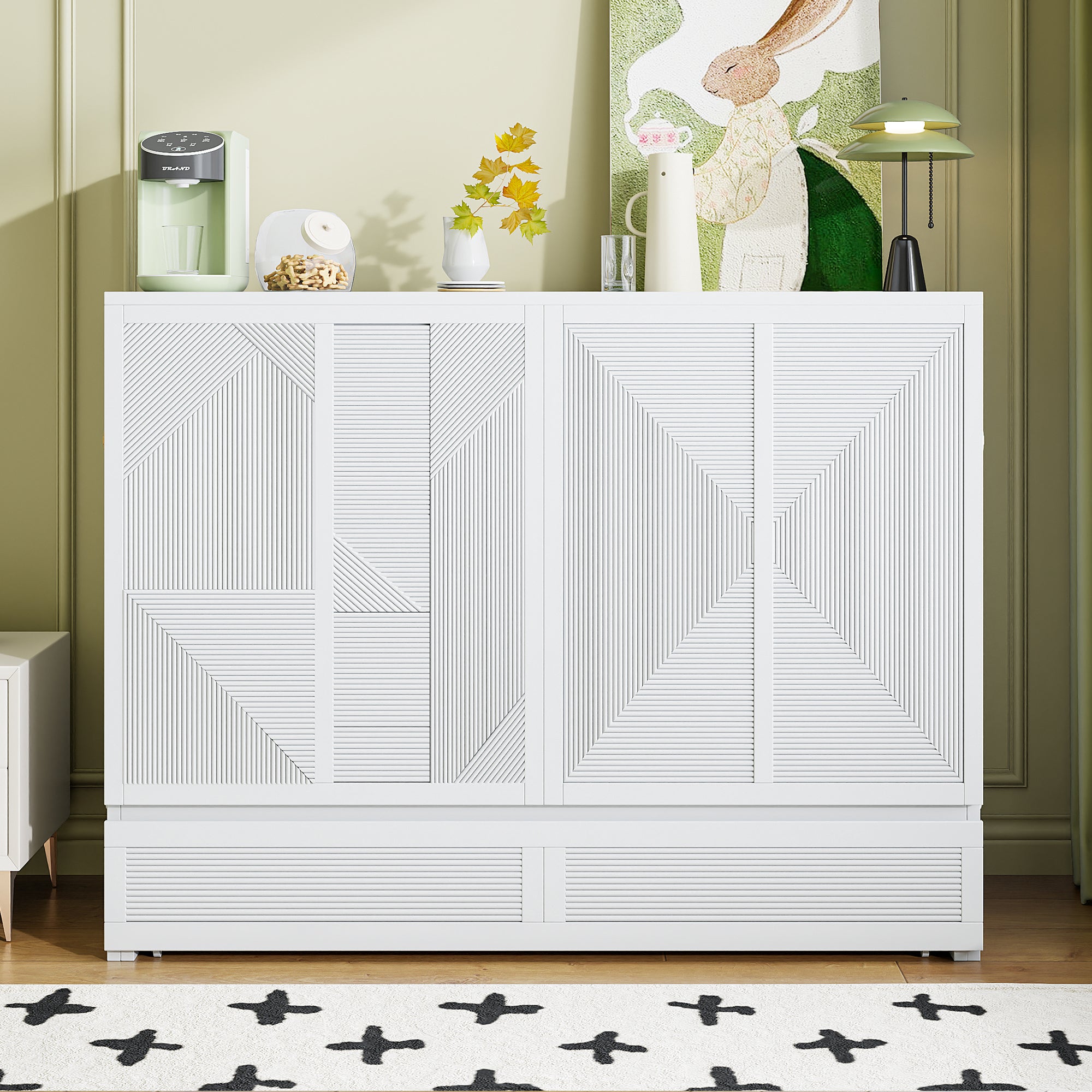 Full Size White Murphy Bed with Drawer, USB & Outlets