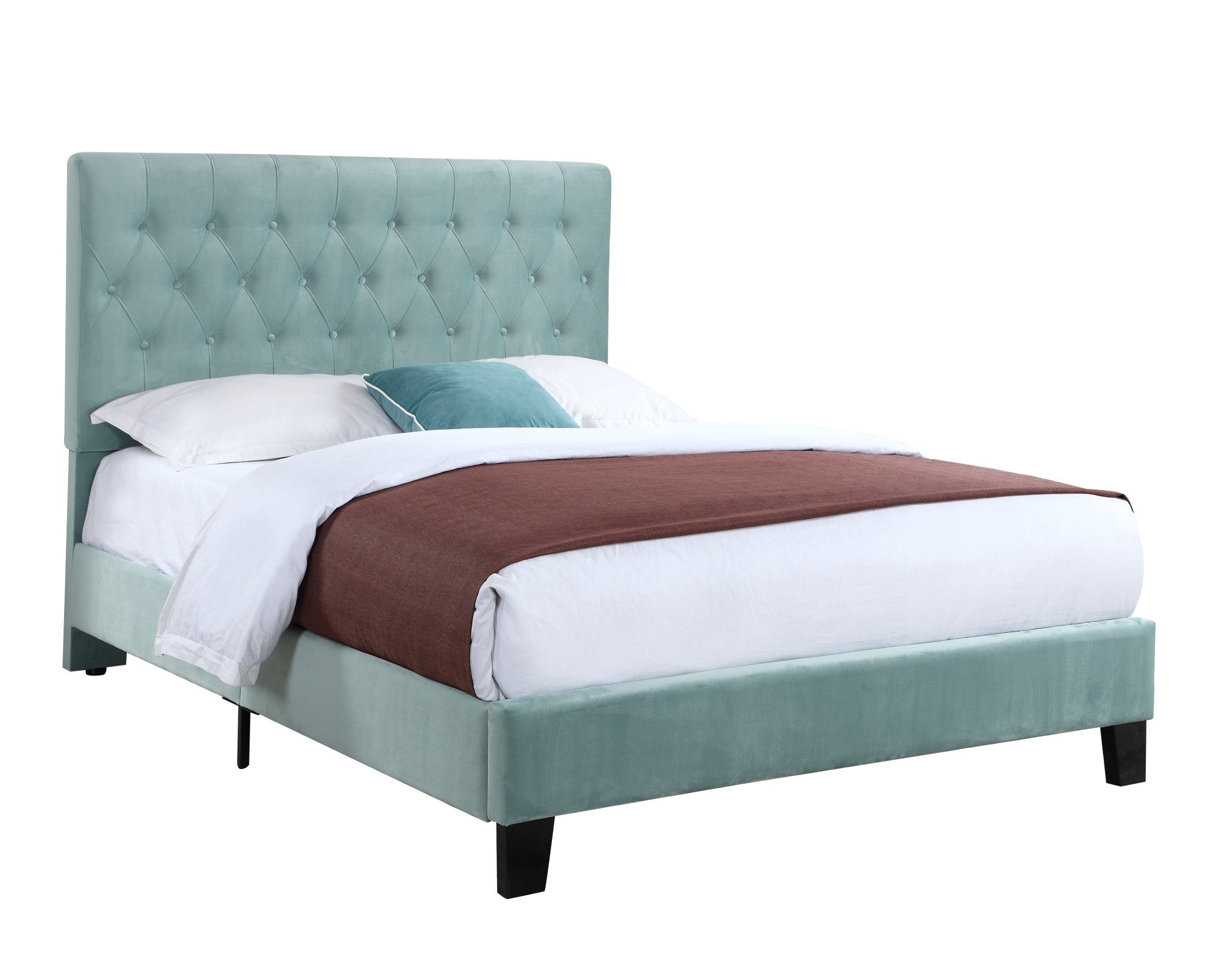 Blue California King Upholstered Bed Frame - Modern Style