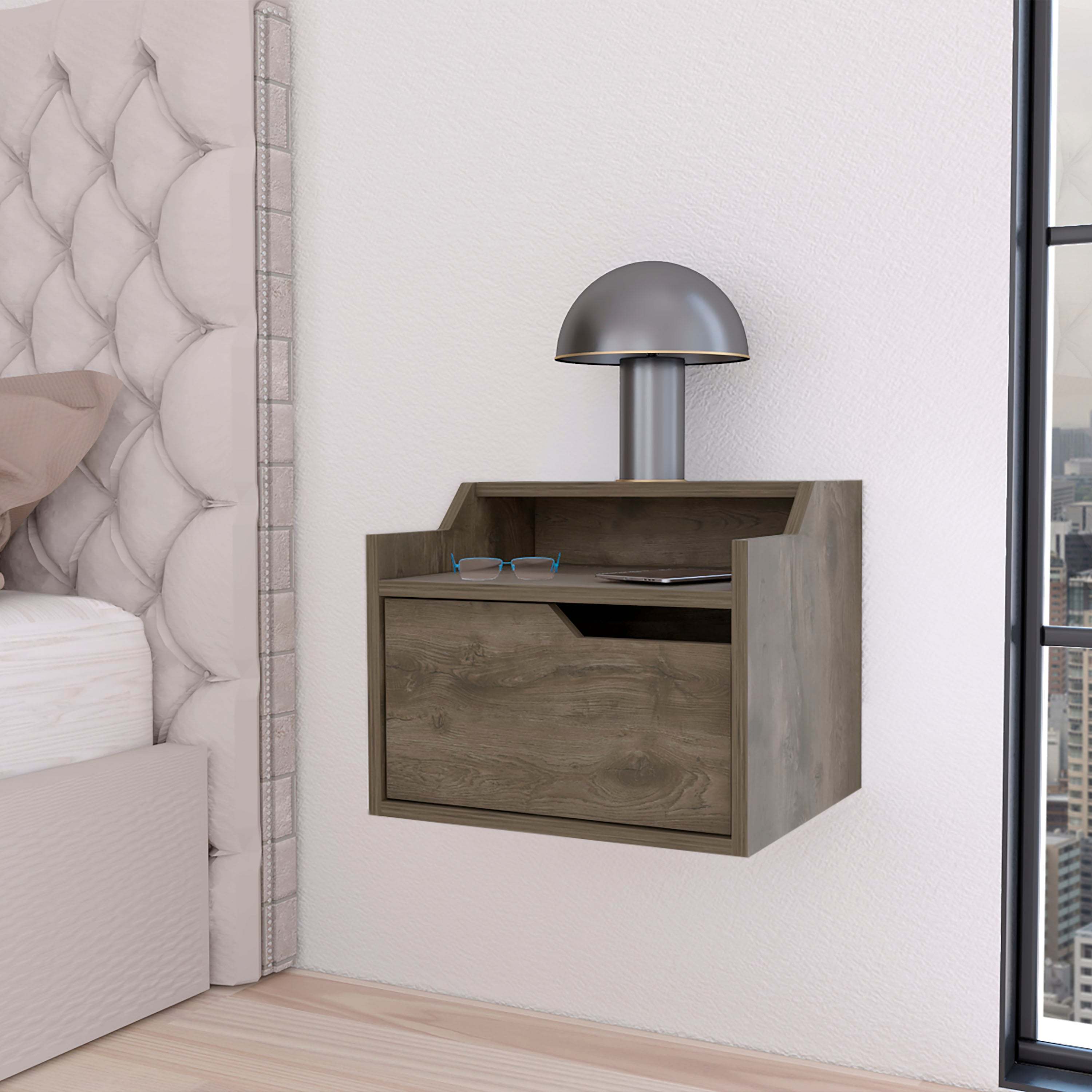 Dark Brown Dual-Shelf Floating Display Nightstand