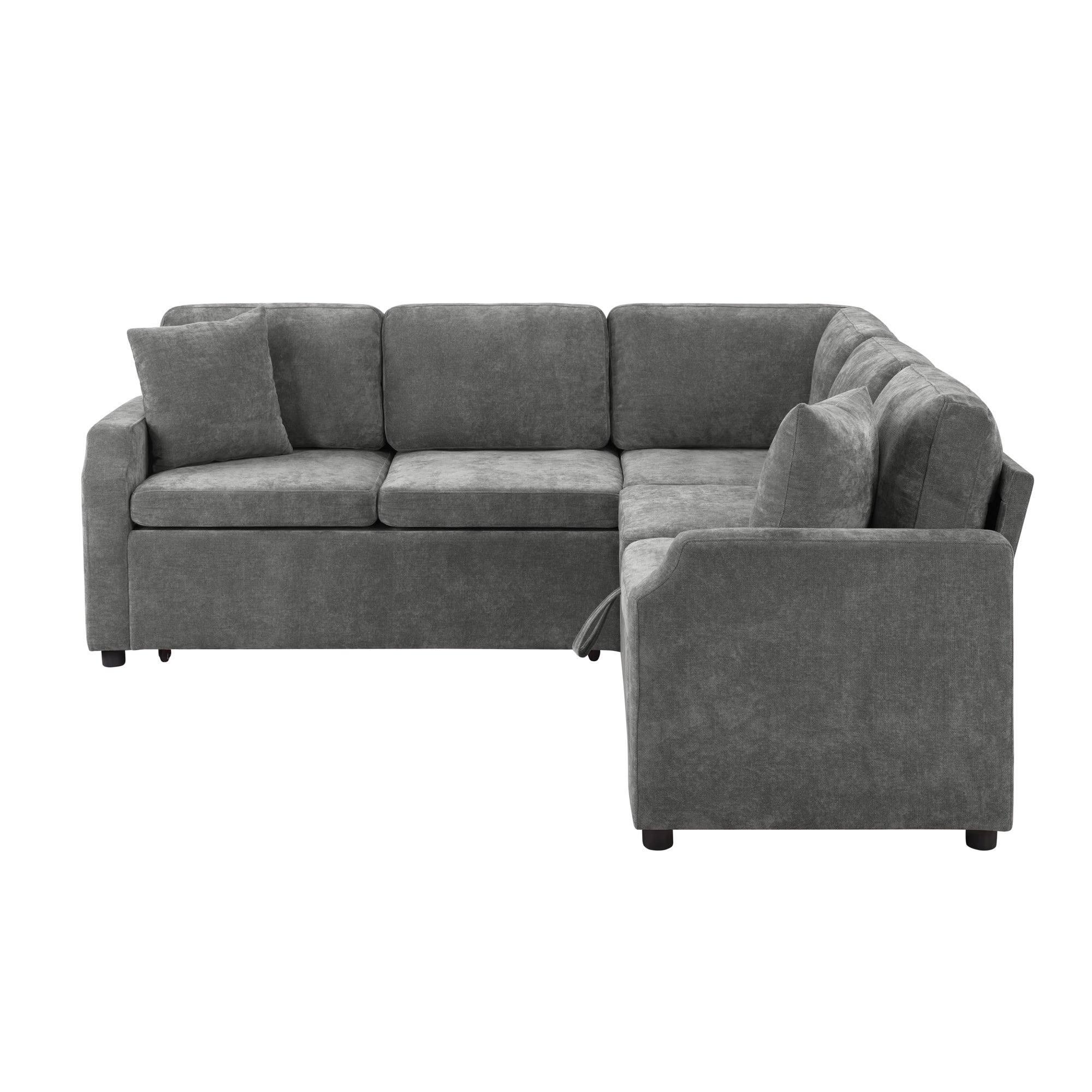Gray Chenille L-Shape Sectional Sofa Bed with Storage