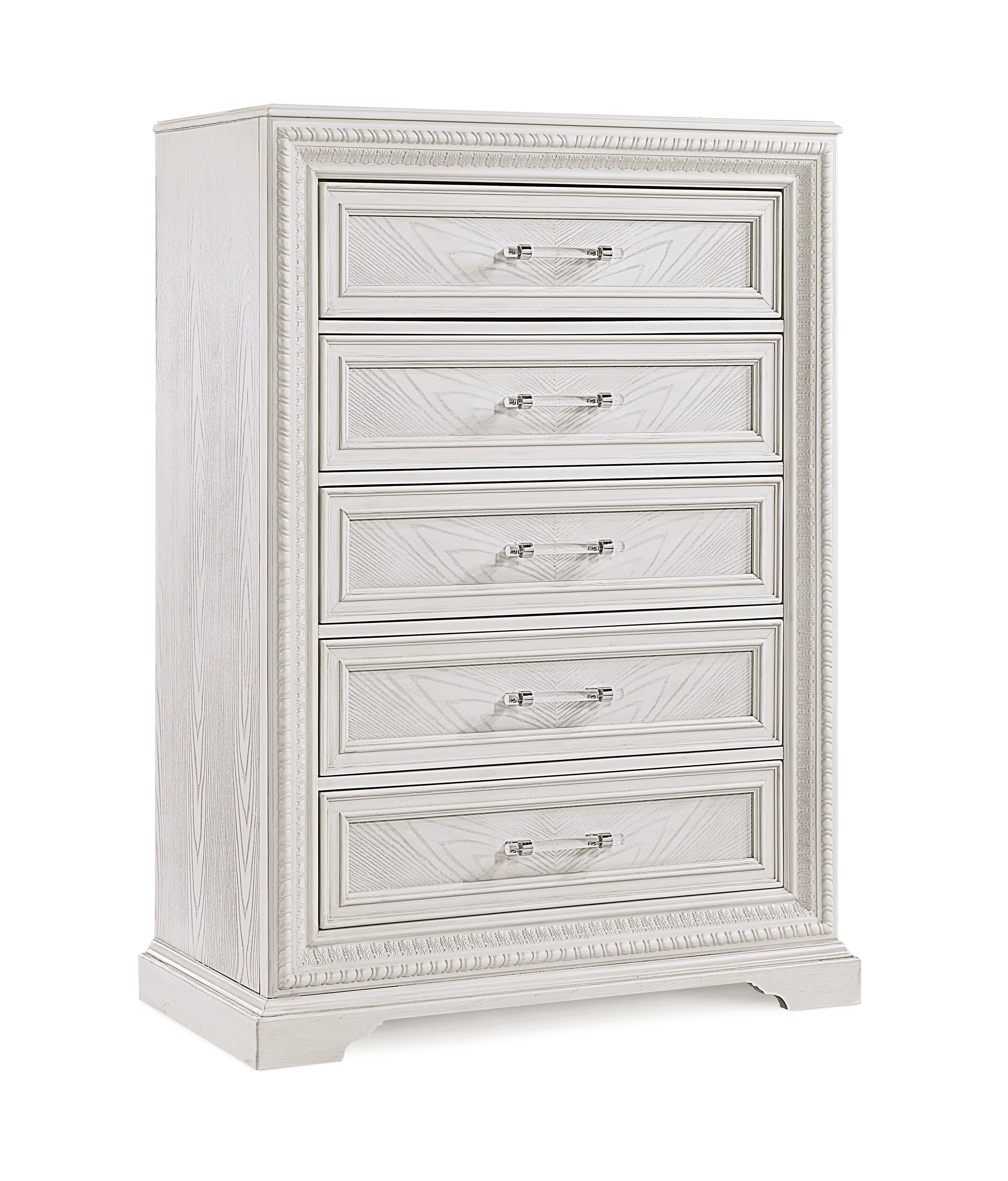 Traditional 5-Drawer Tall Storage Chest - Antique White Wood