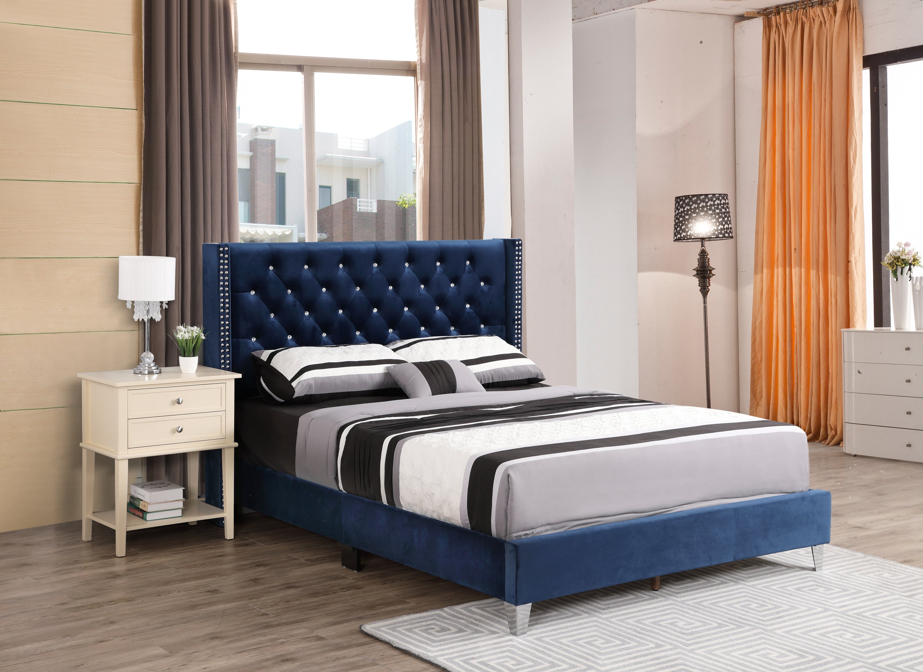 Transitional Full Navy Blue Upholstered Bed | Stylish & Comfy