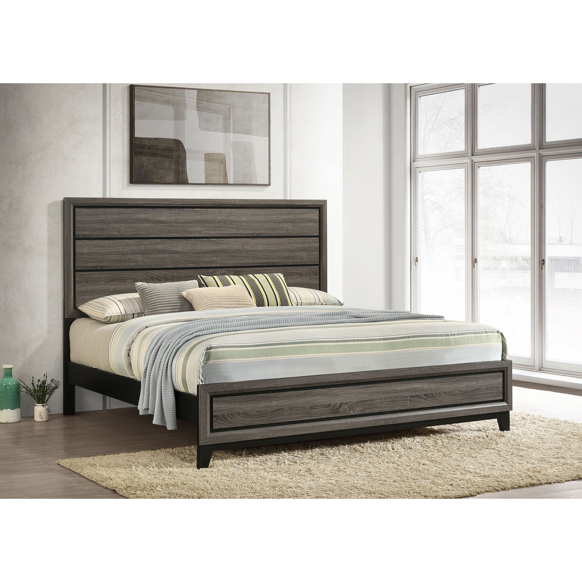 Carina Rustic Grey Oak Eastern King Panel Bed