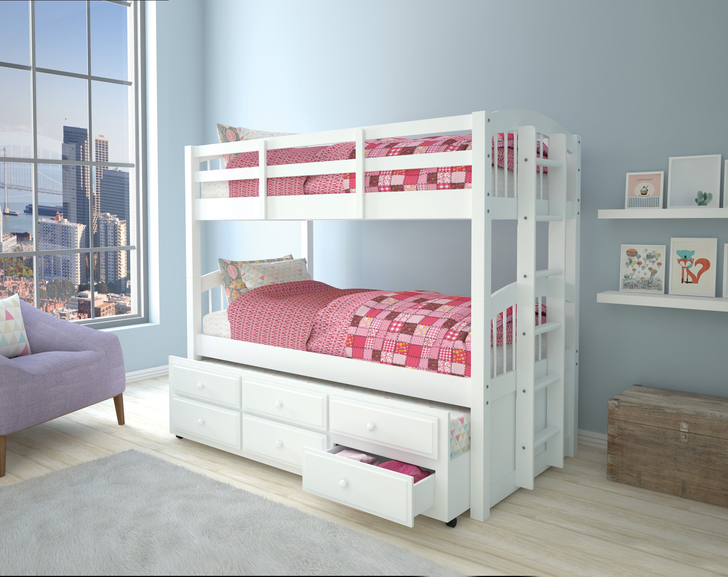 Micah White Twin/Twin Bunk Bed | Trundle & Storage | White Finish
