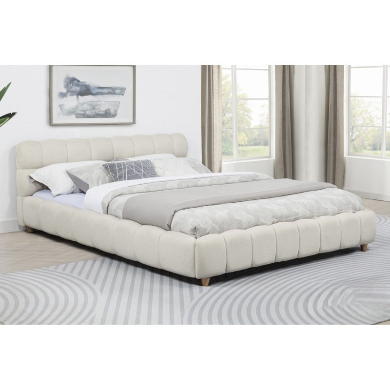 Modern Beige Upholstered Queen Platform Bed Frame