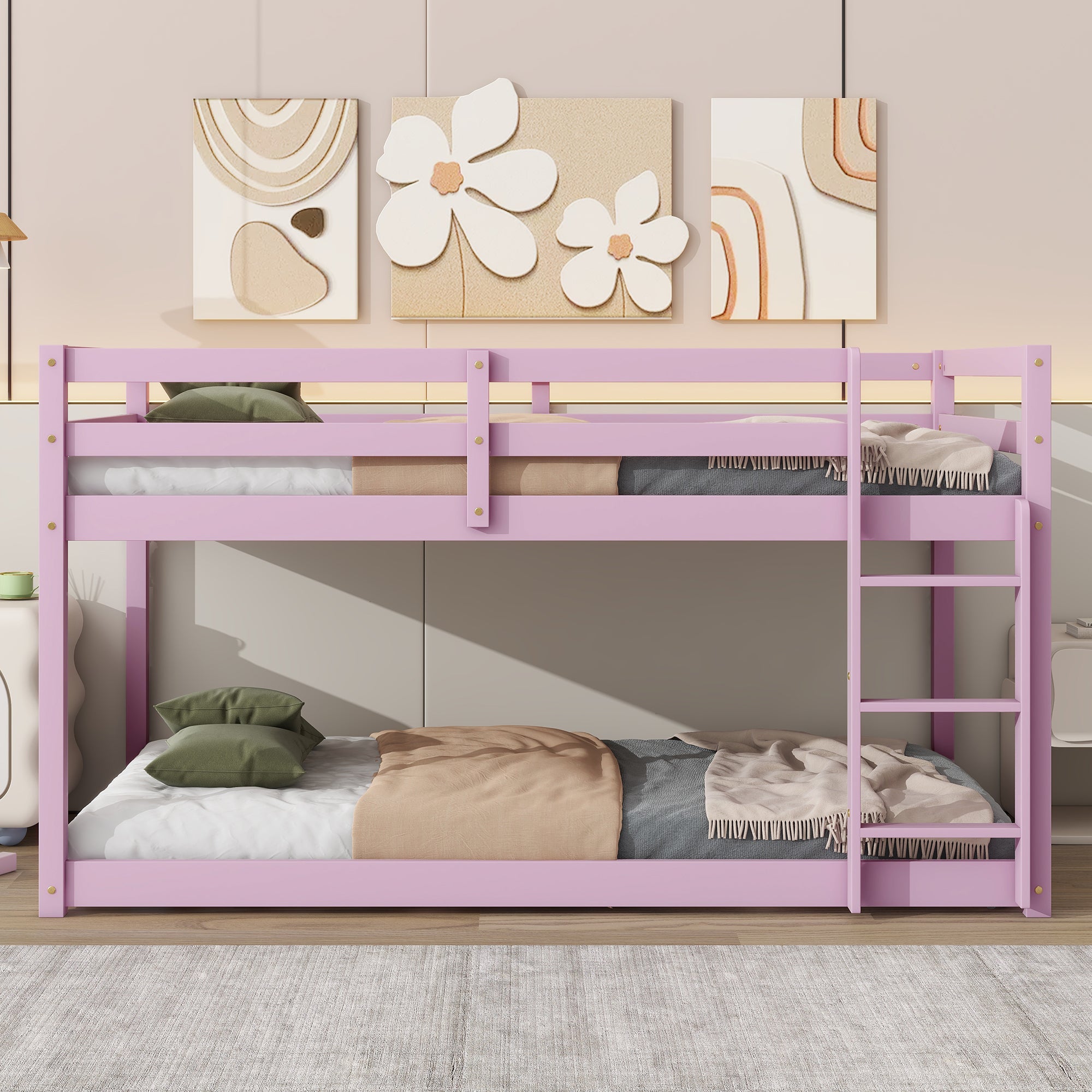 Pink Twin Over Twin Solid Wood Bunk Bed