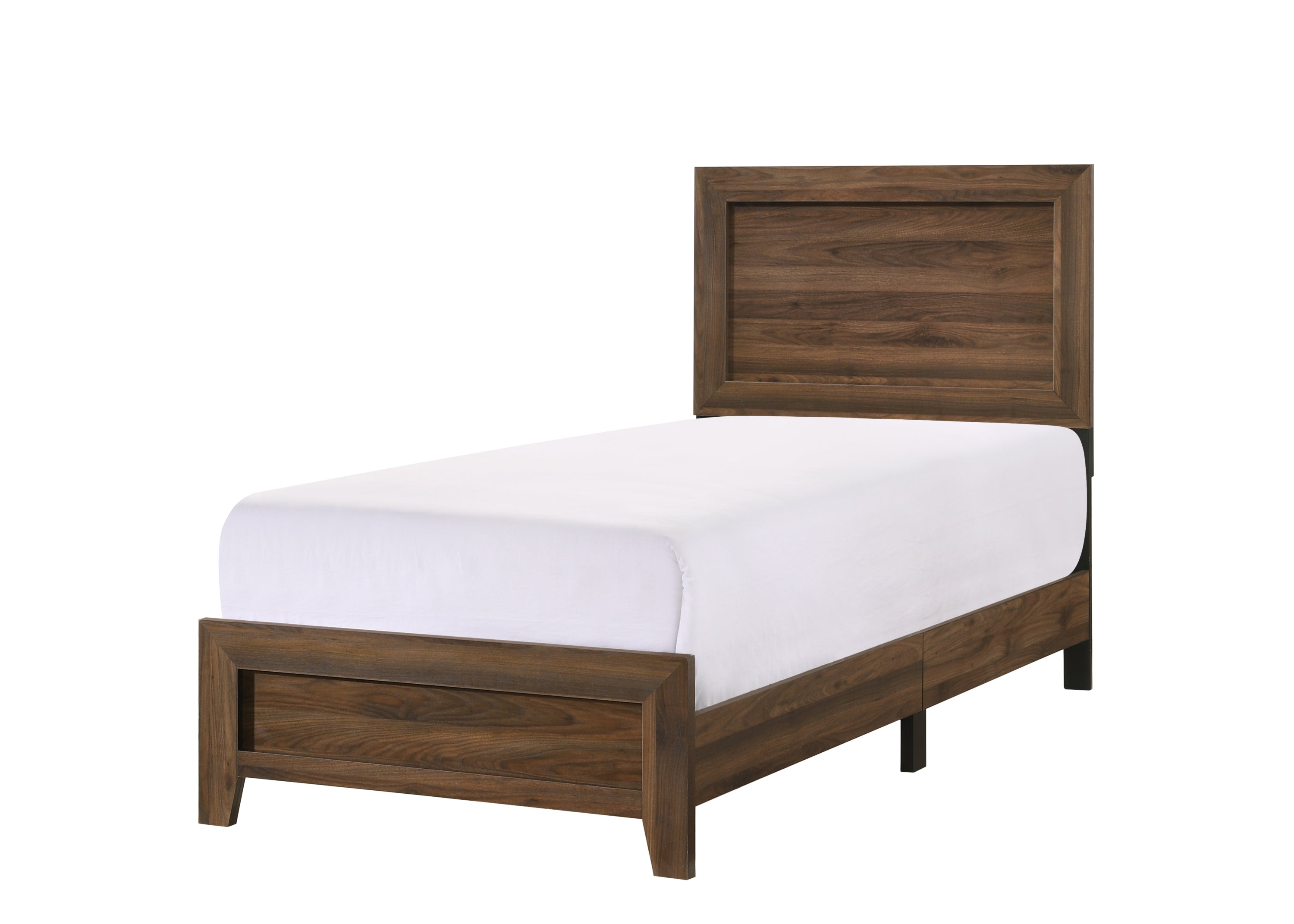 Brown Cherry Twin Panel Bed | Fabric Headboard | Contemporary Wooden