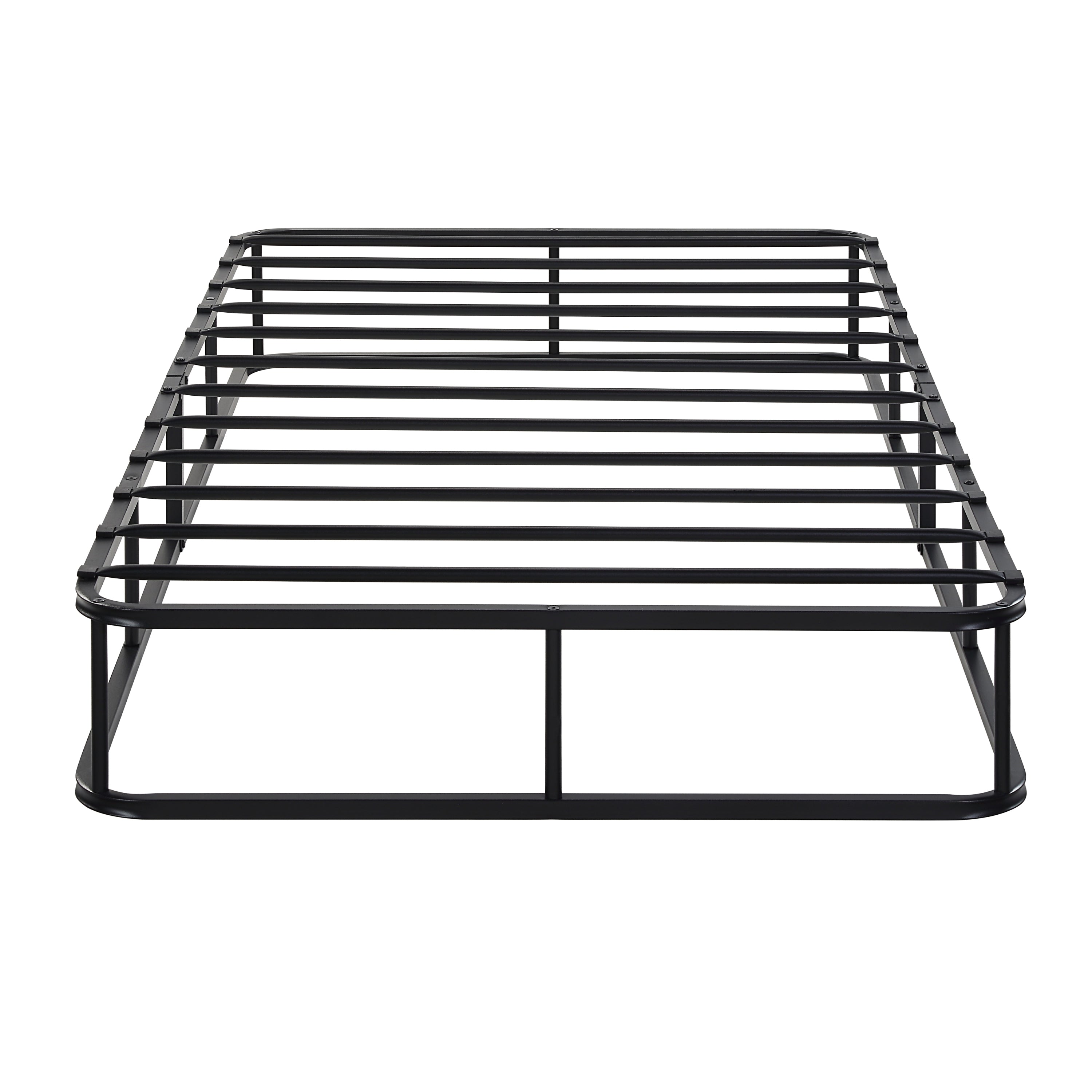 Twin Mattress Foundation Black Metal Frame with Textured Fabric Cover