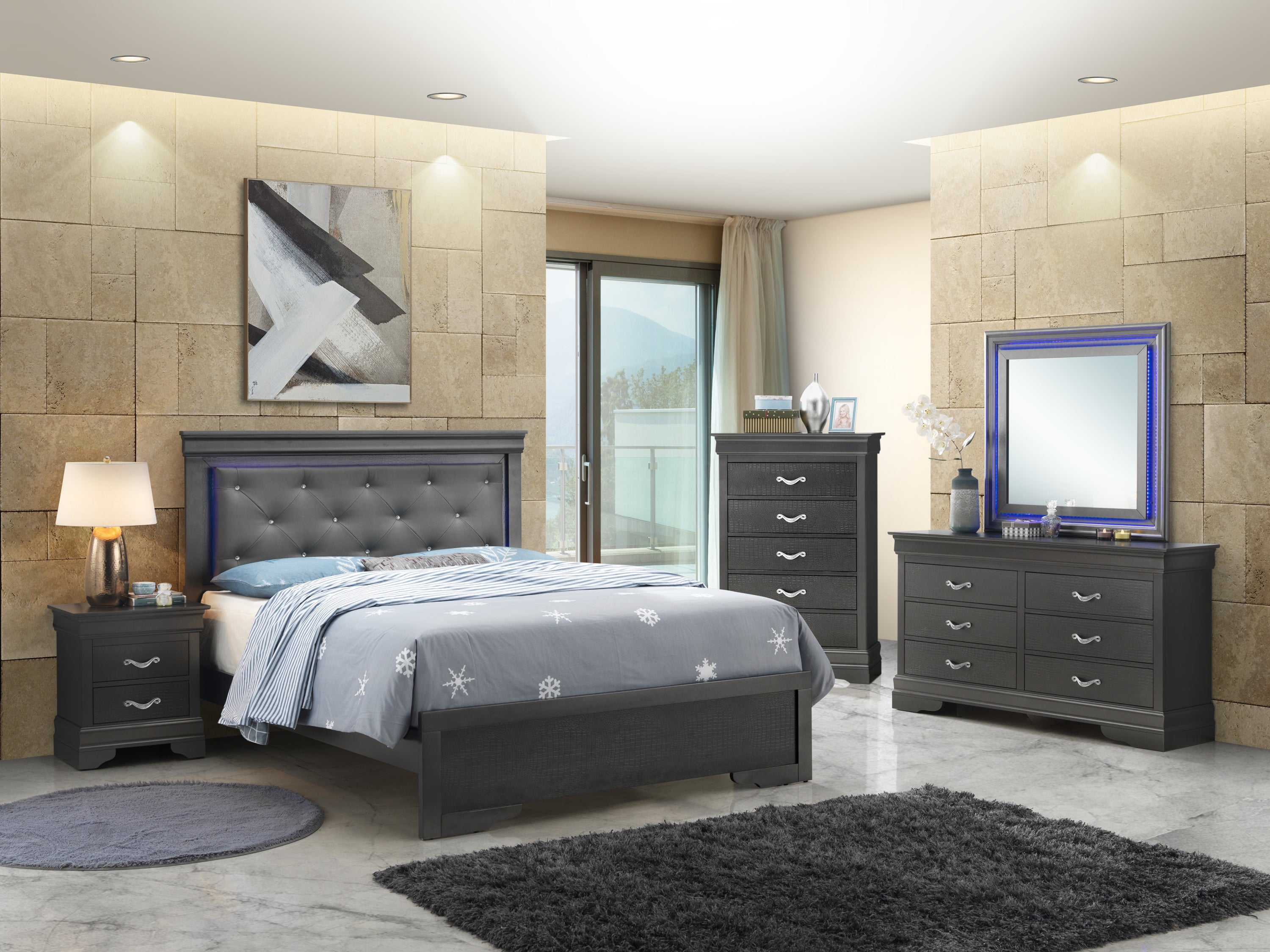 Elegant Transitional Full Bed with Metallic Black Frame - Modern Style