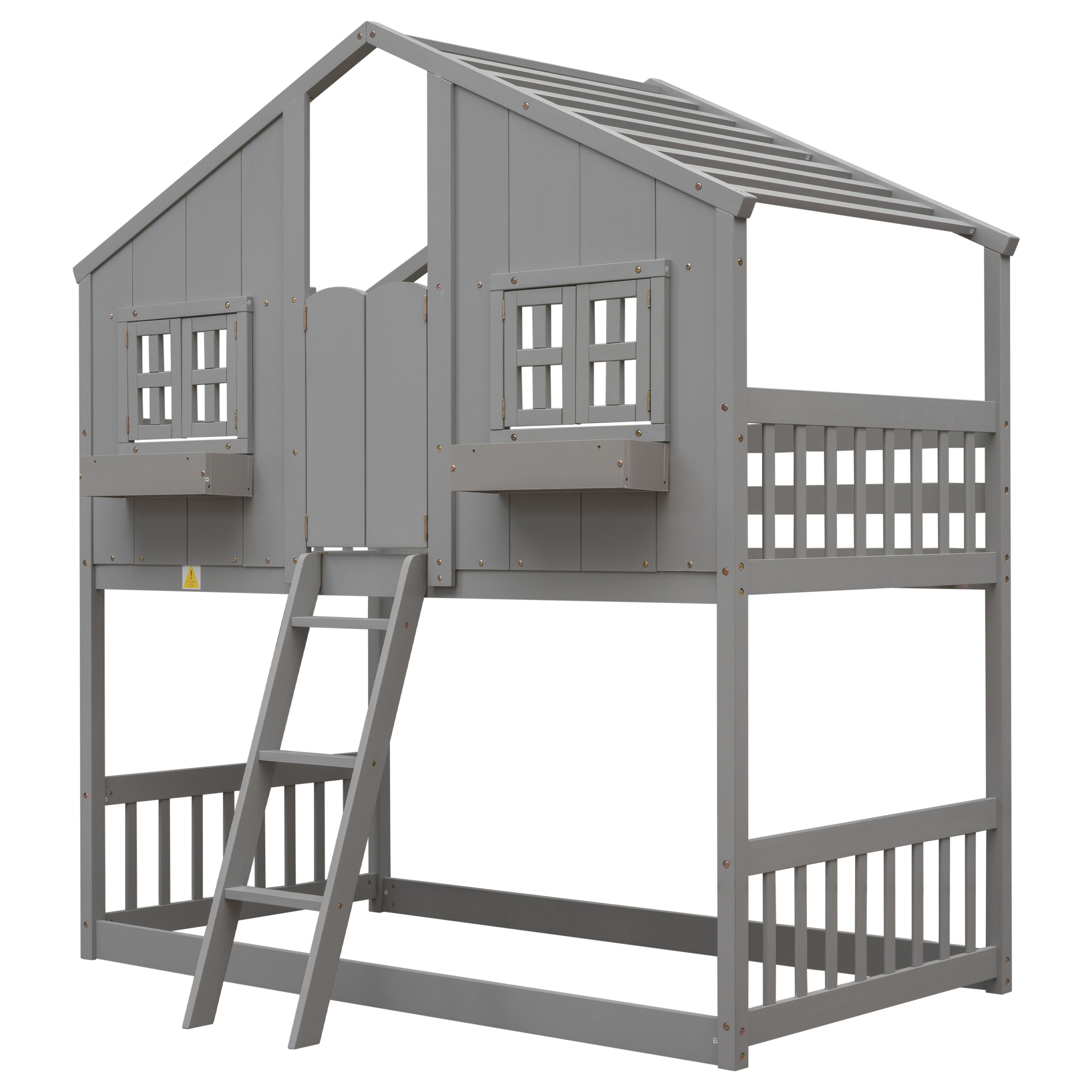 Twin Bunk Bed with Roof & Safety Rails