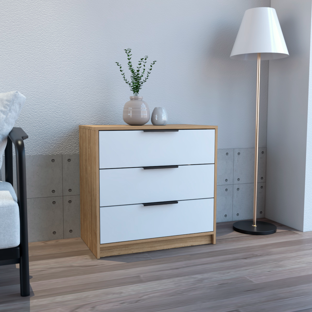 3-Drawer Dresser: White & Light Oak Storage Solution