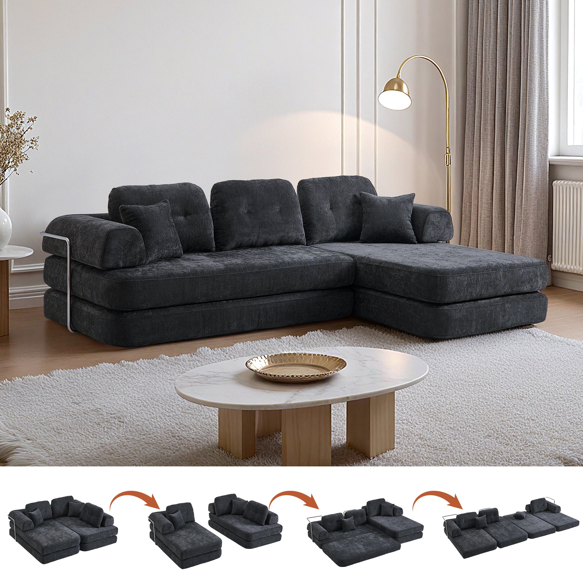 104" Boneless Sectional Sofa - Deep Seat, Chaise, No Assembly