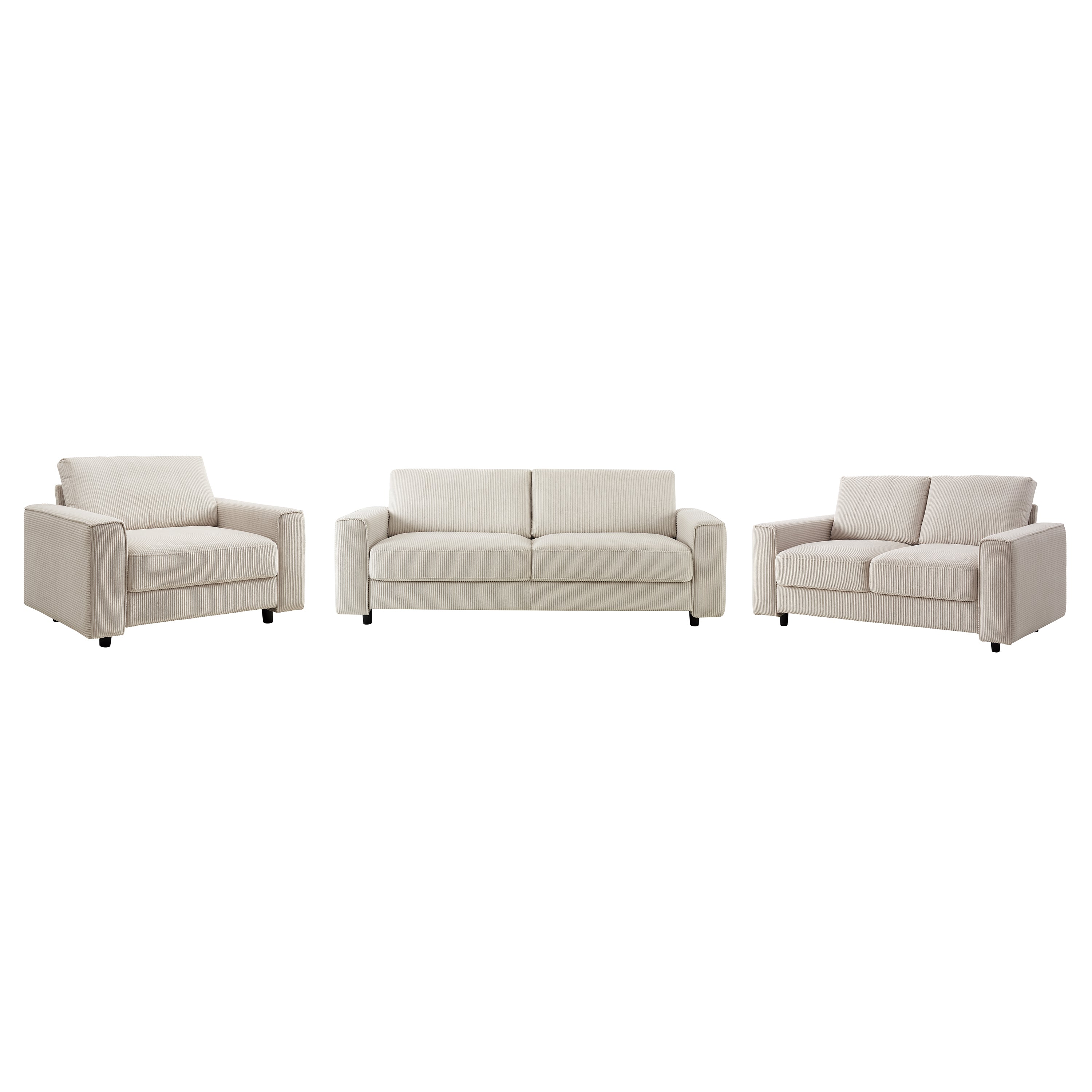 Modern Minimalist Corduroy Sectional Sofa 3-Piece Set Beige