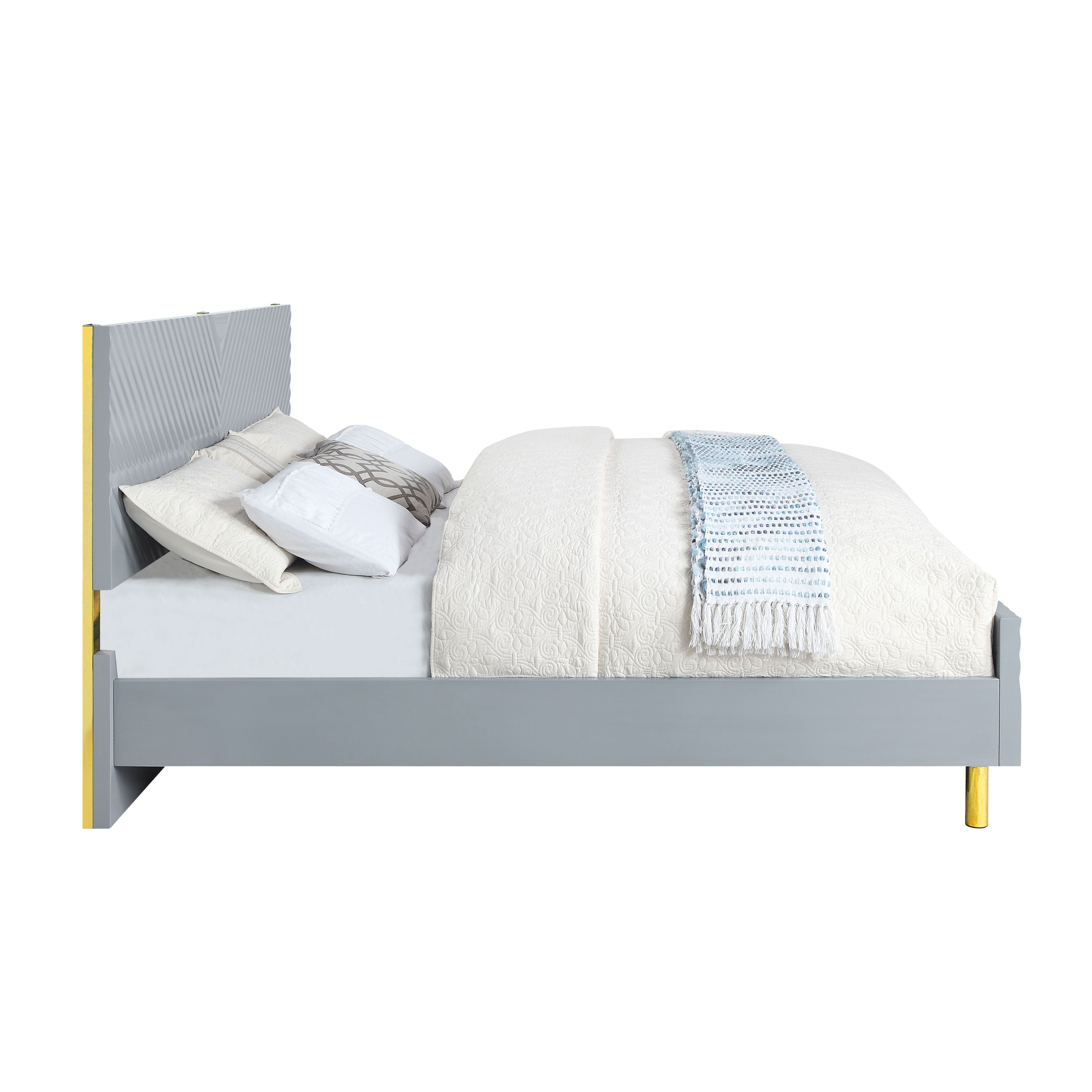 Gaines Gray High Gloss Finish Queen Bed - Modern Bedroom Furniture