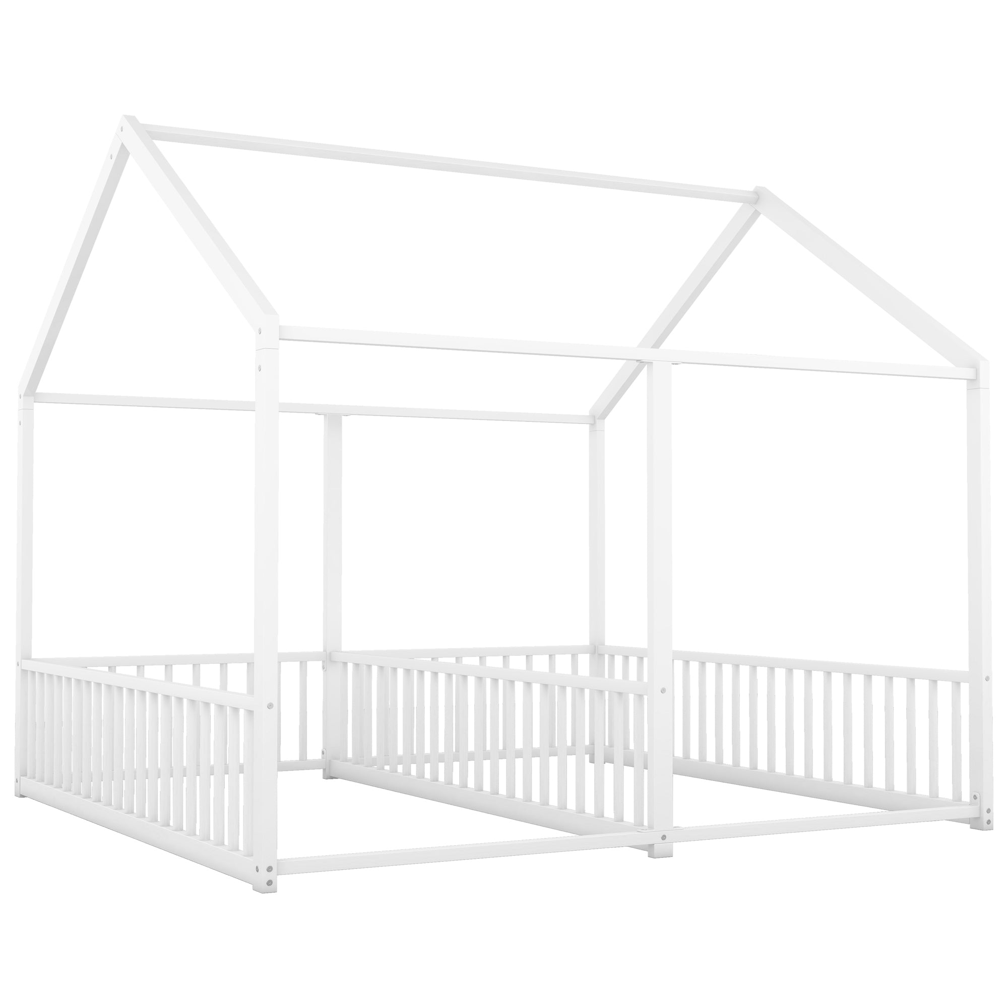 White Metal Twin House Platform Beds - Shared Design