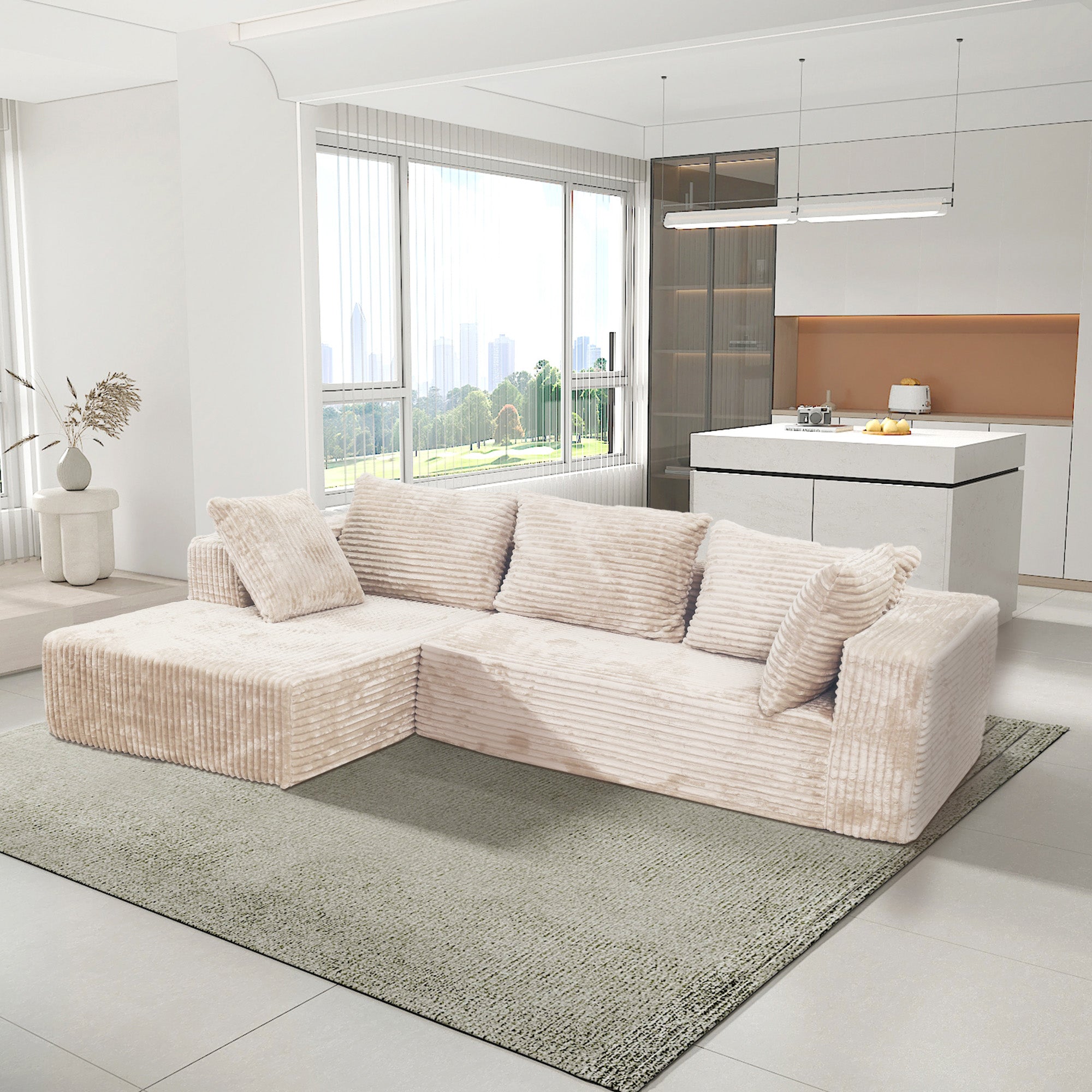 Cloud Sectional L-Chaise Sofa: Modern Deep Seat Corduroy
