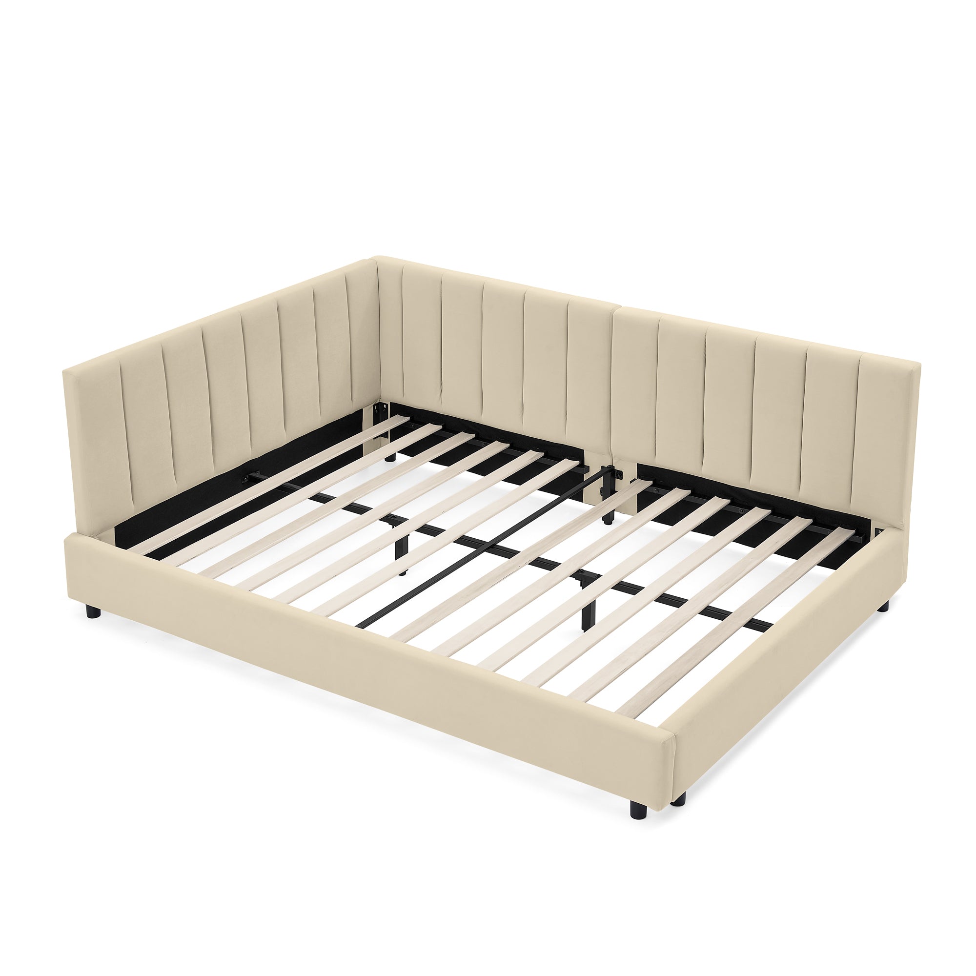 Mid-Century Velvet Full Tufted Bed Frame Beige