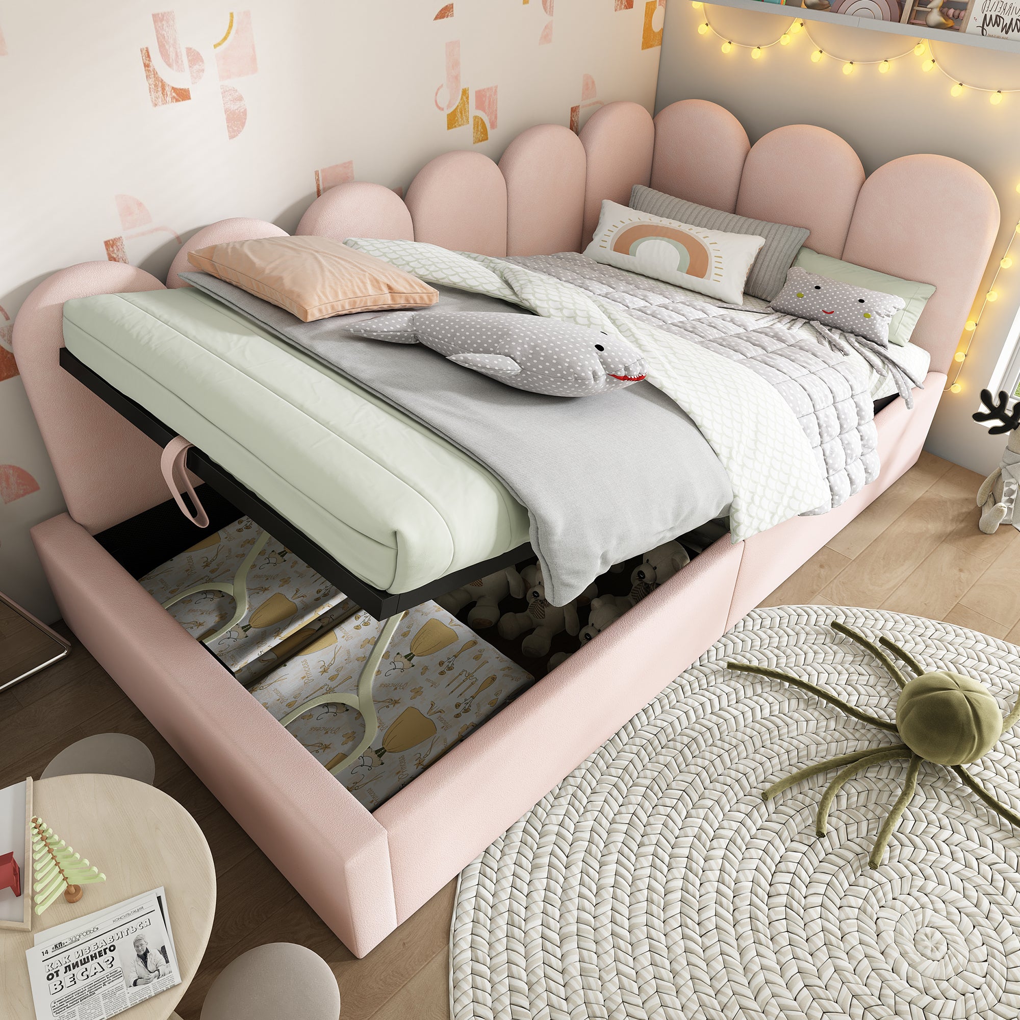 Pink Velvet Twin Daybed with Hydraulic Storage Sofa Bed Frame