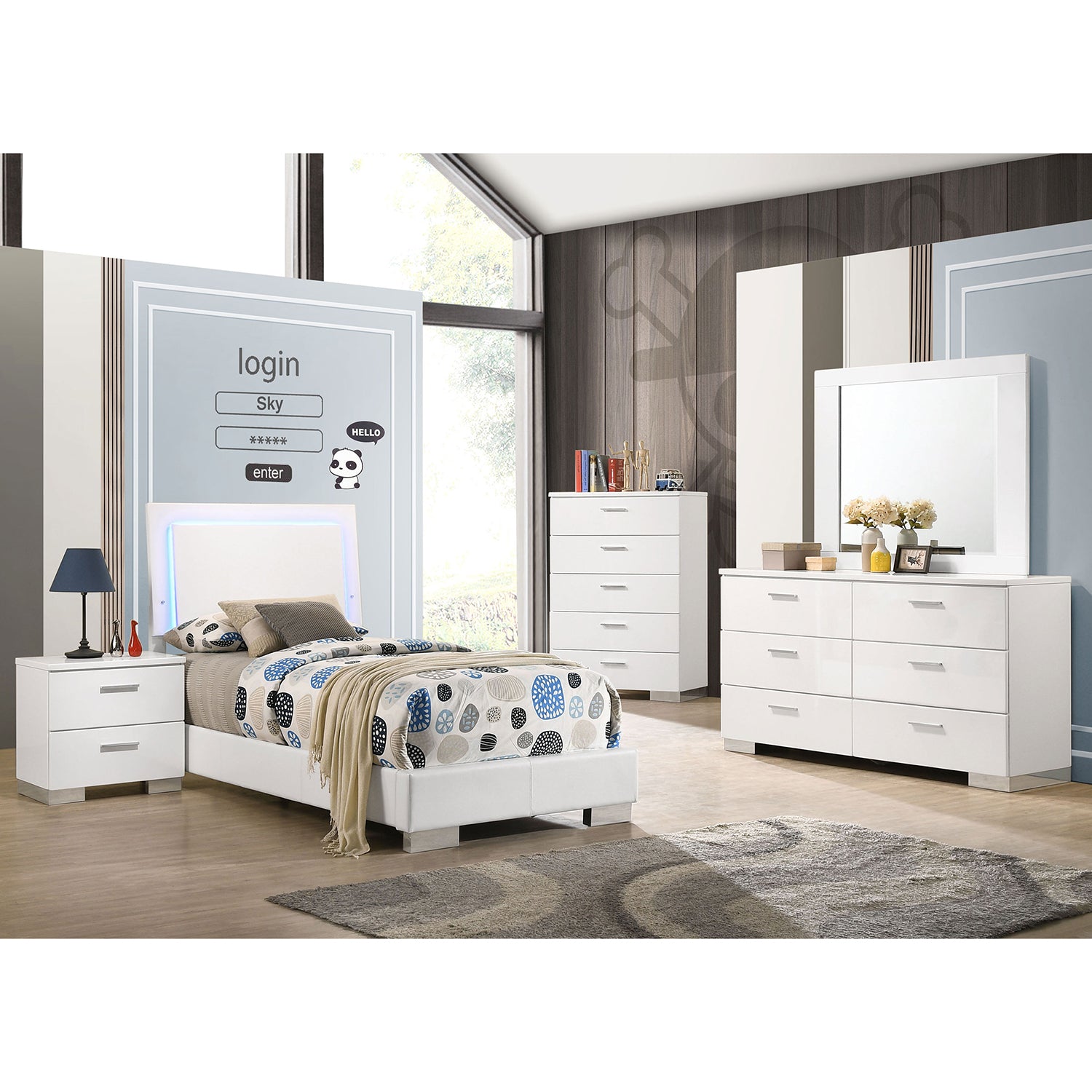 White High Gloss 5-Piece Twin Bedroom Set Dulcey Collection